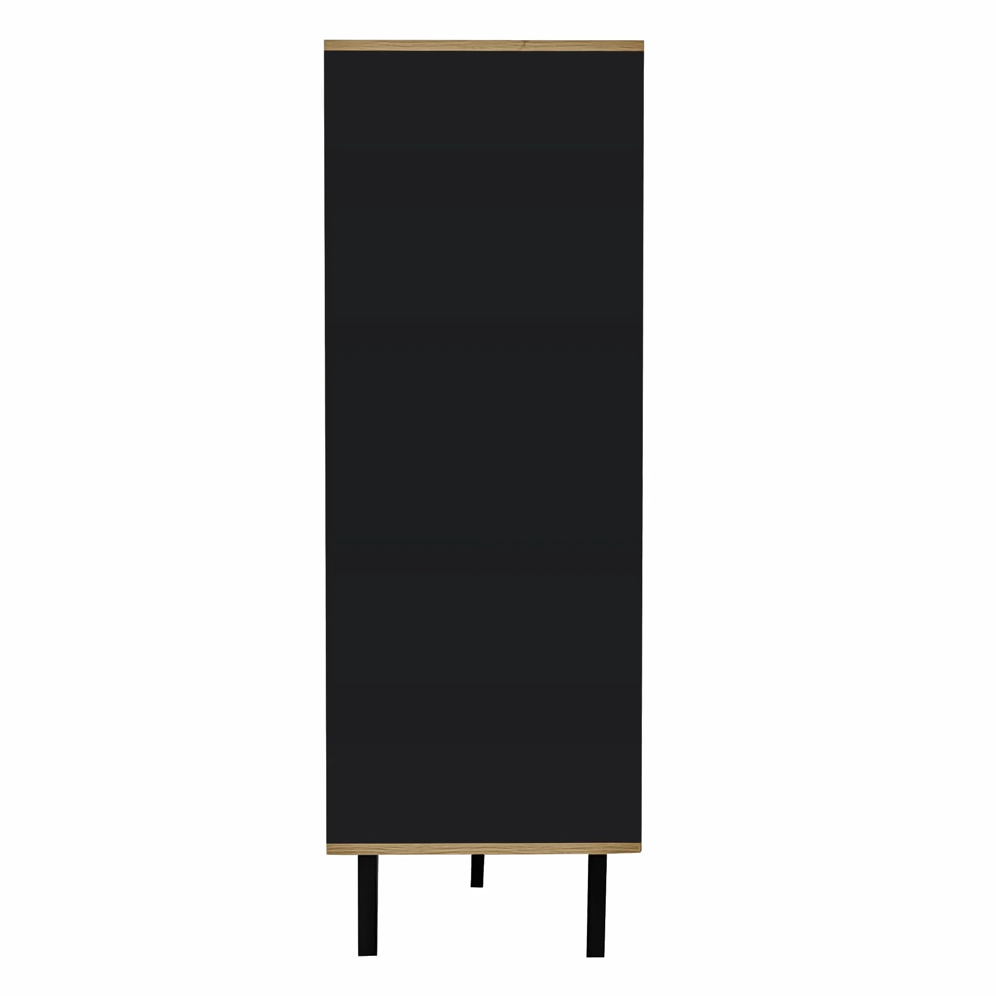 KAZZIO Armarios auxiliares, aparador, vitrinas con cristal e iluminación LED. Contiene laminados, una combinación de colores negro y madera, diseño único de rayas de madera negra