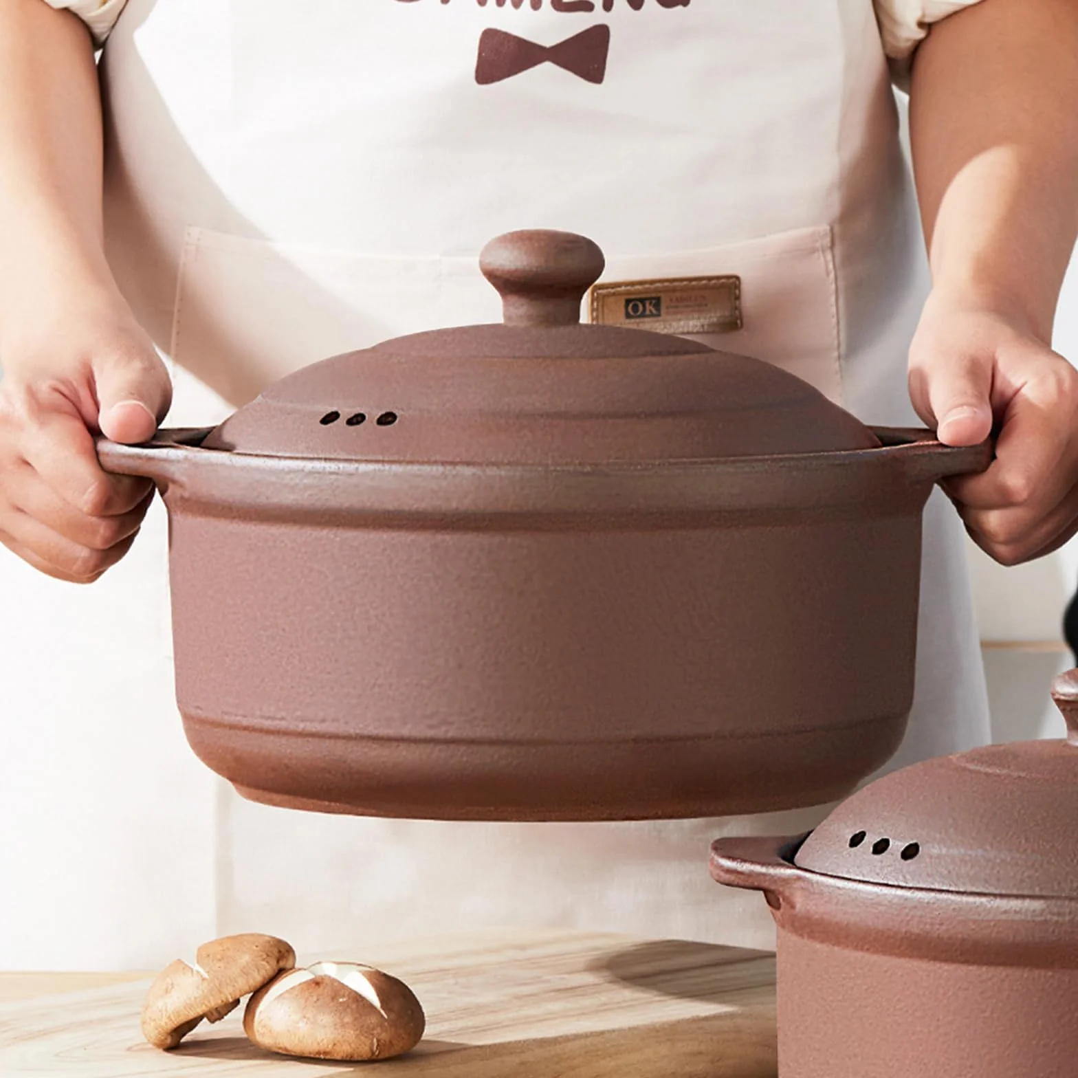 Cazuela de terracota natural con tapas, ollas de arcilla para cocinar, ollas de arroz de barro sin esmaltar (UpgradeT1-1QT)