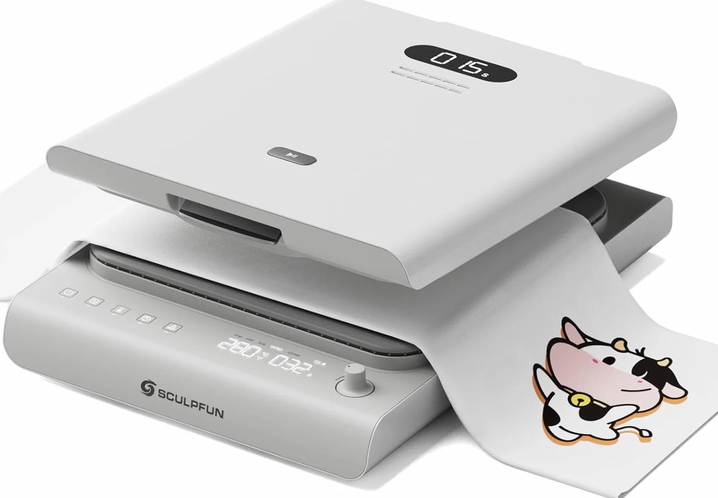 SCULPFUN H1 Prensa Termica Automática, Prensa de Calor con Pantalla LED Digital, Control De Temperatura, Presión Ajustable de 3 Niveles, 38x38cm Impresora DTF Textil, Camisetas DIY, Vinilo