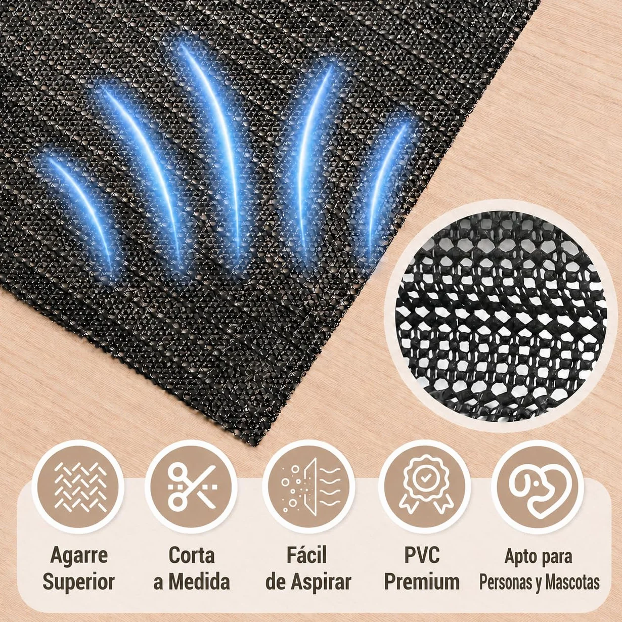 Alfombra Antideslizante PVC Recortable 160x220cm Multiusos Universal Negro