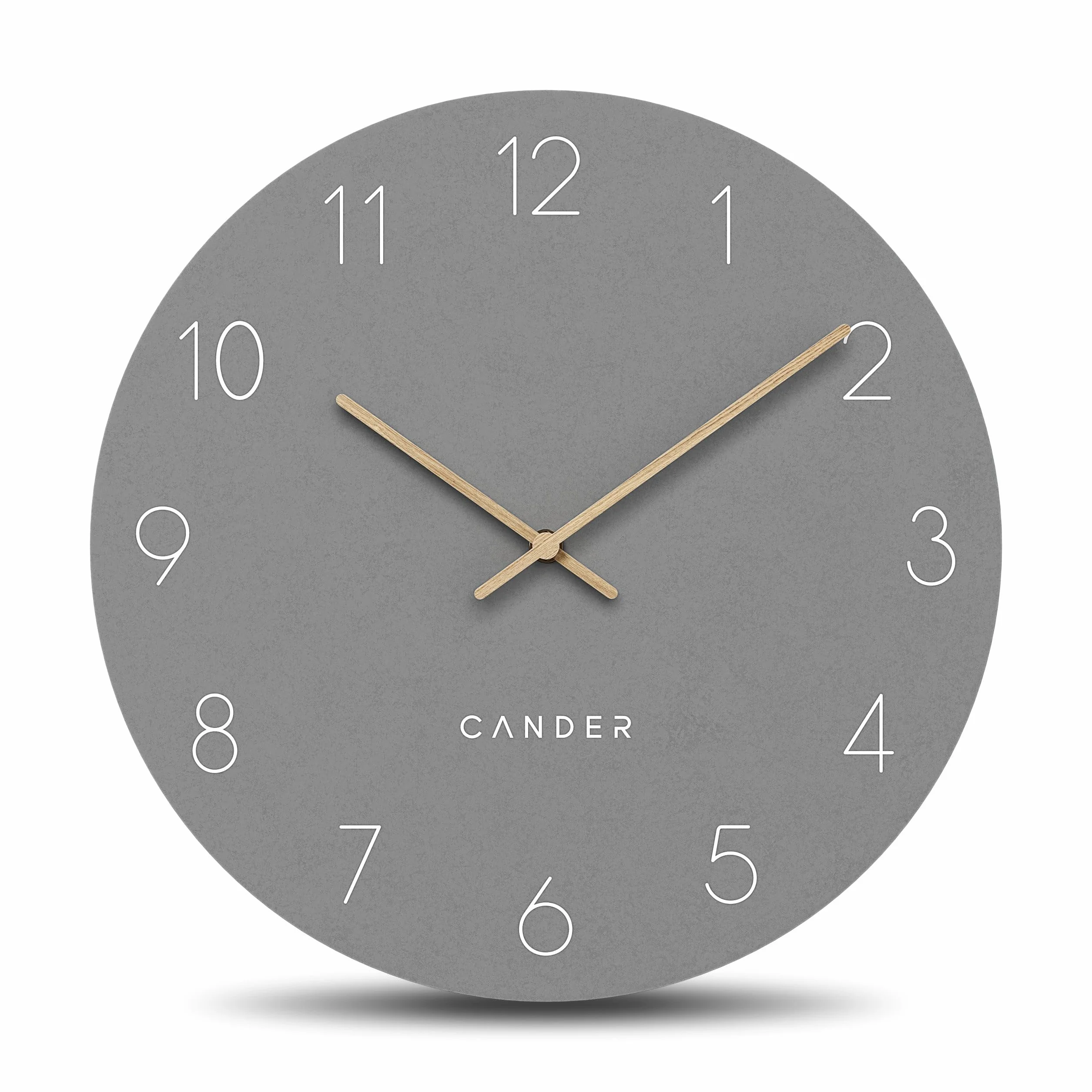 Cander Berlin MNU 2640 C XXL - Reloj de Pared Silencioso Reloj Salon Reloj Numeros Grandes (40 cm, sin tictac, analógico, para salón, moderno, vintage, manecillas de madera, tamaño grande), color gris