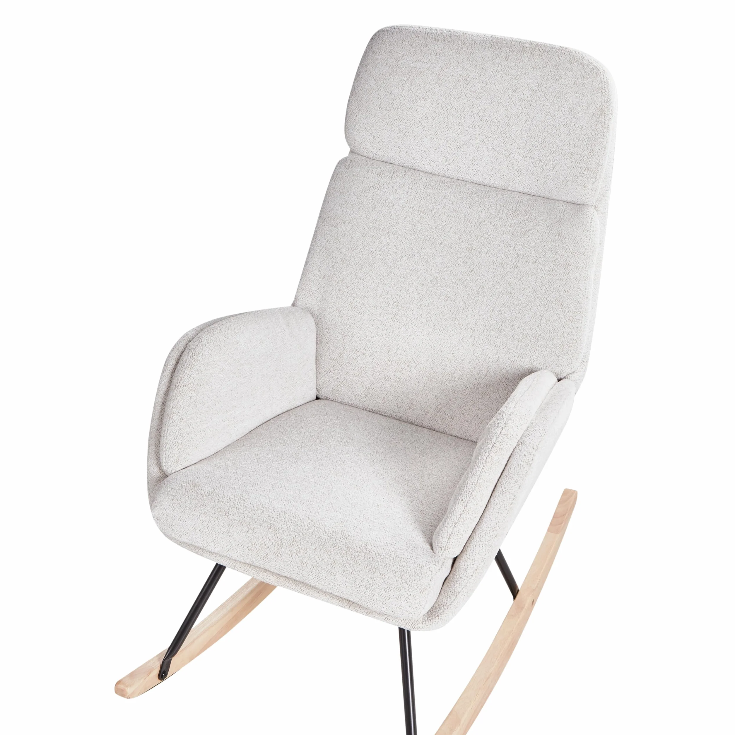 Beliani Silla Mecedora de Tela Asiento de poliéster Patas de Metal Patines de Madera diseño Moderno Blanco Crema Kvelia