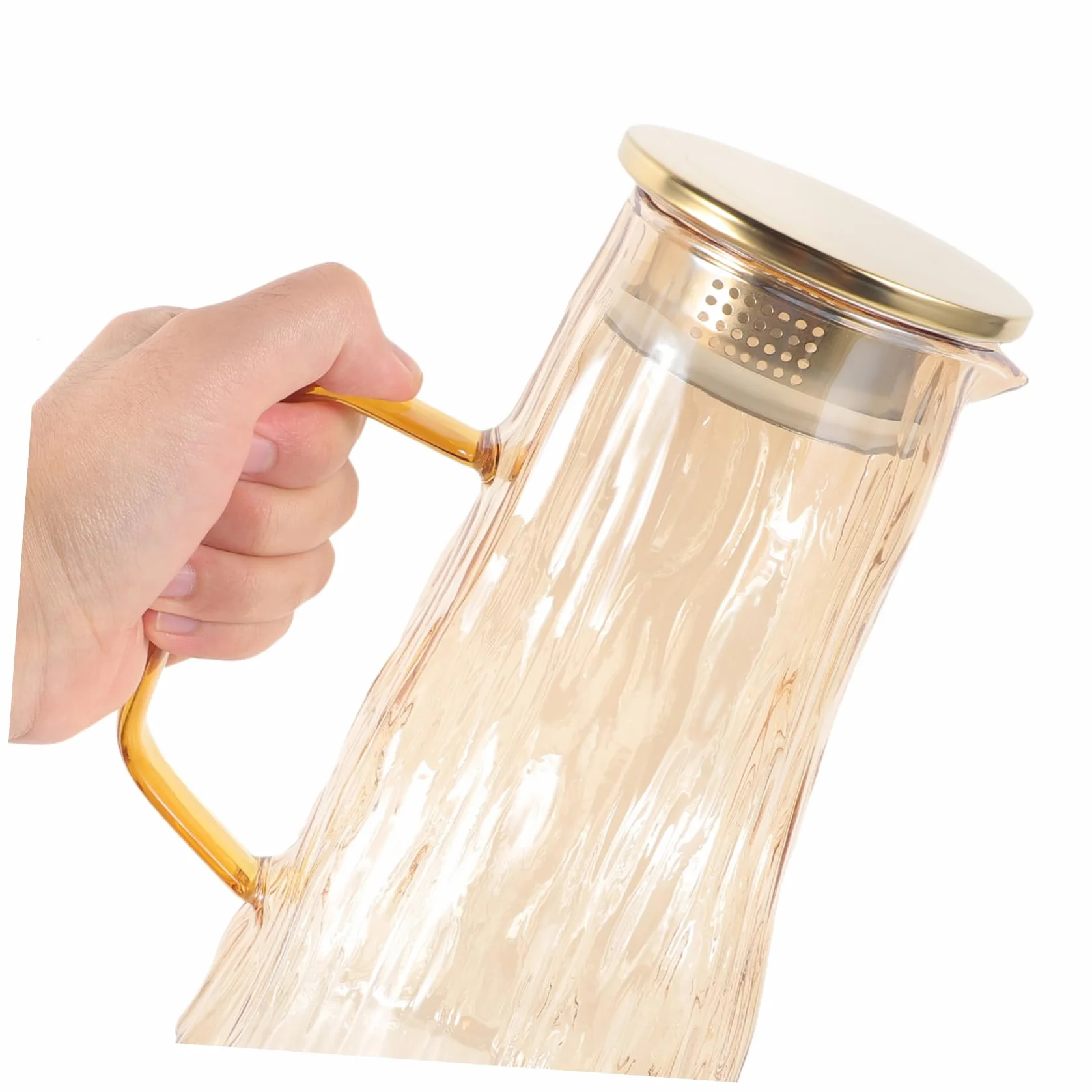 LIFKOME Jarra de Vidrio de 1.5l Infusor de Frutas para Botella de Agua, Diseño Grueso y Capacidad Grande, Color Dorado para Infusiones y Bebidas en Casa
