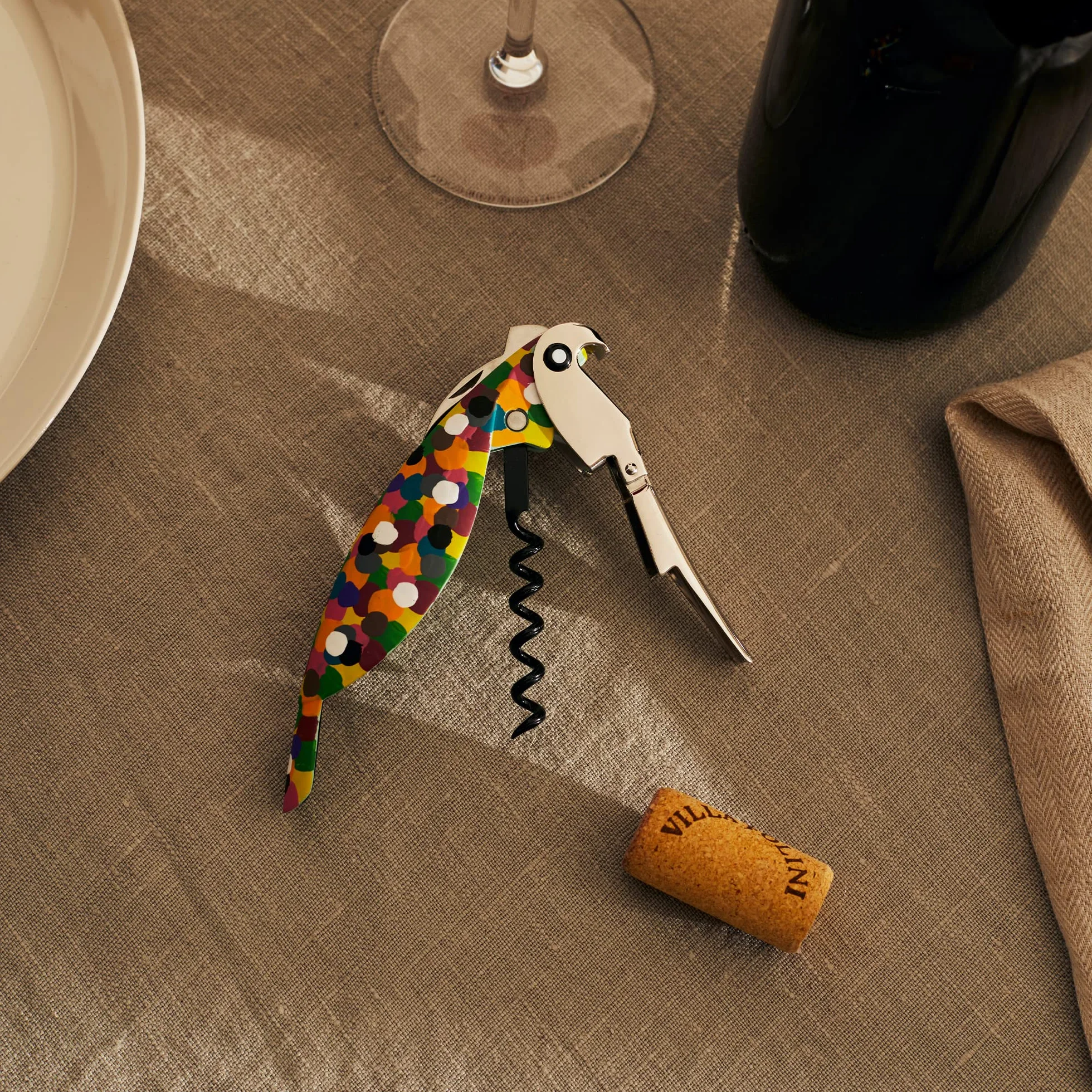 Alessi AAM32 1 Parrot, Sacacorchos sommelier en fundición de aluminio y PC. Decorado a mano "Proust"