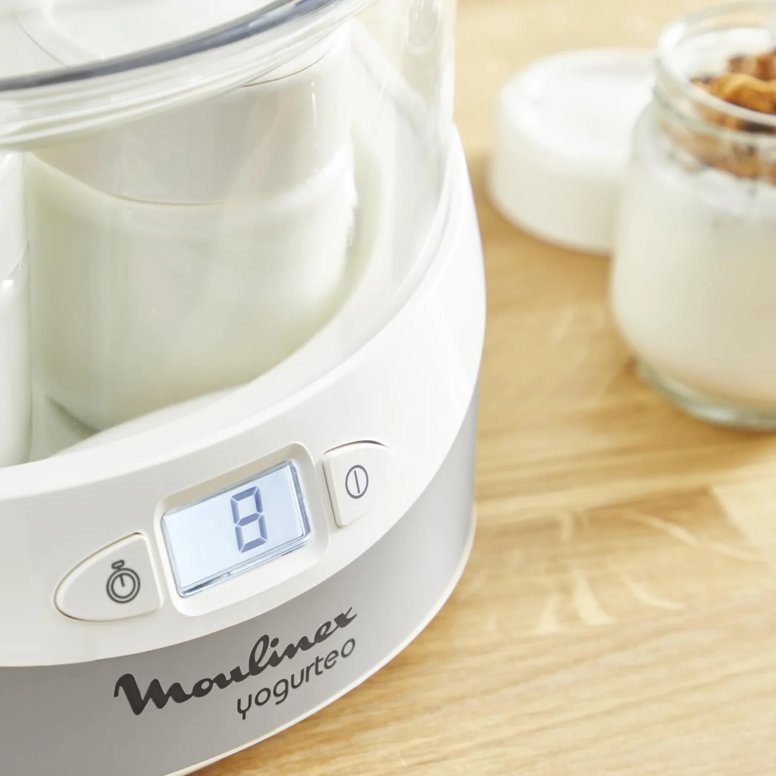 Moulinex Yogurteo - Yogurtera de 7 tarrinas de 160 ml, apta para el lavavajillas, con pantalla display de fácil uso, programable 15 horas, con recetario, función parada automática, YG231E32