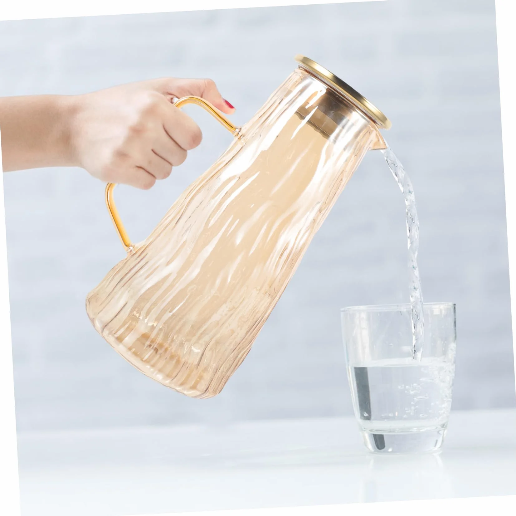 LIFKOME Jarra de Vidrio de 1.5l Infusor de Frutas para Botella de Agua, Diseño Grueso y Capacidad Grande, Color Dorado para Infusiones y Bebidas en Casa