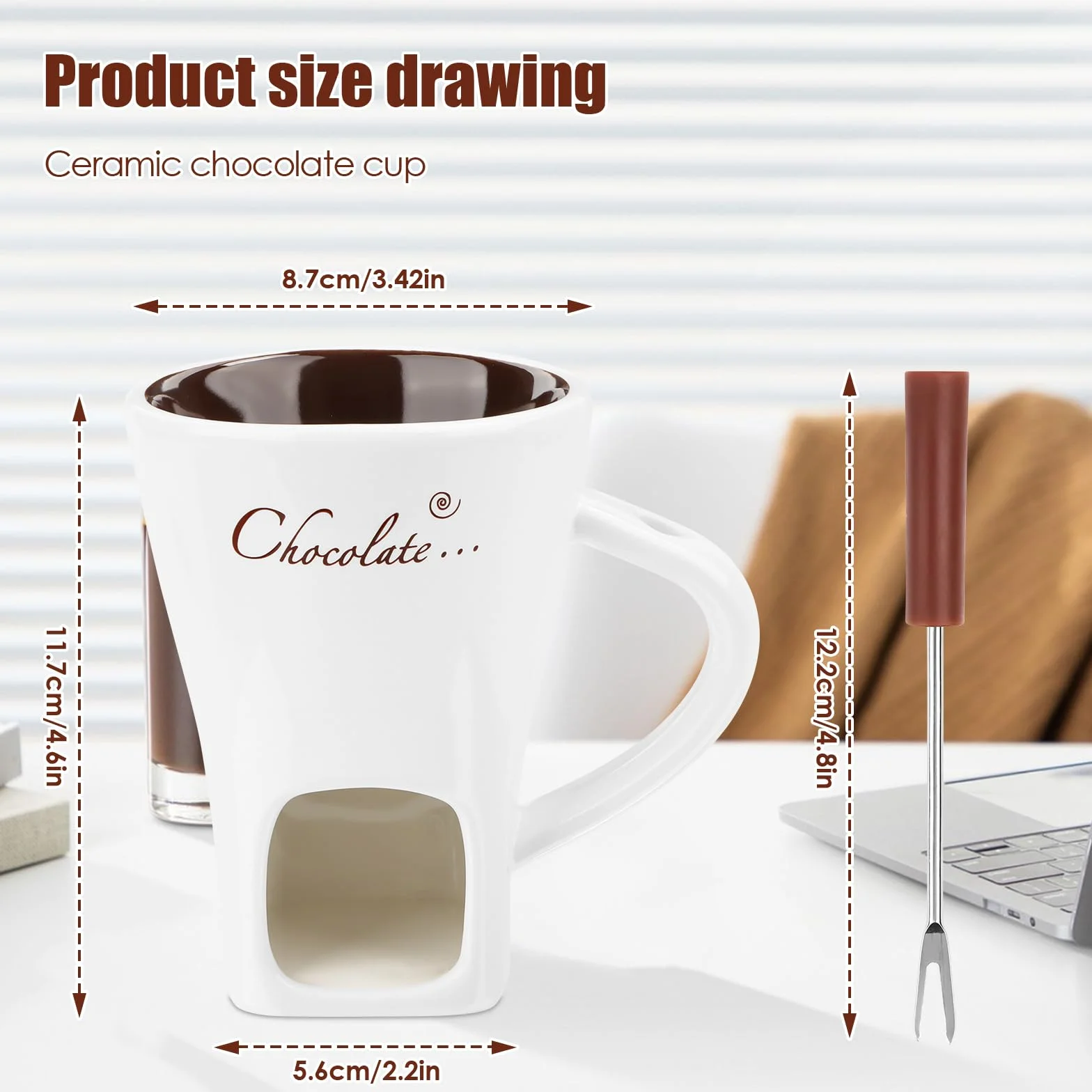 Juego de fondue de chocolate de cerámica 200 ml con tenedor y vela de té