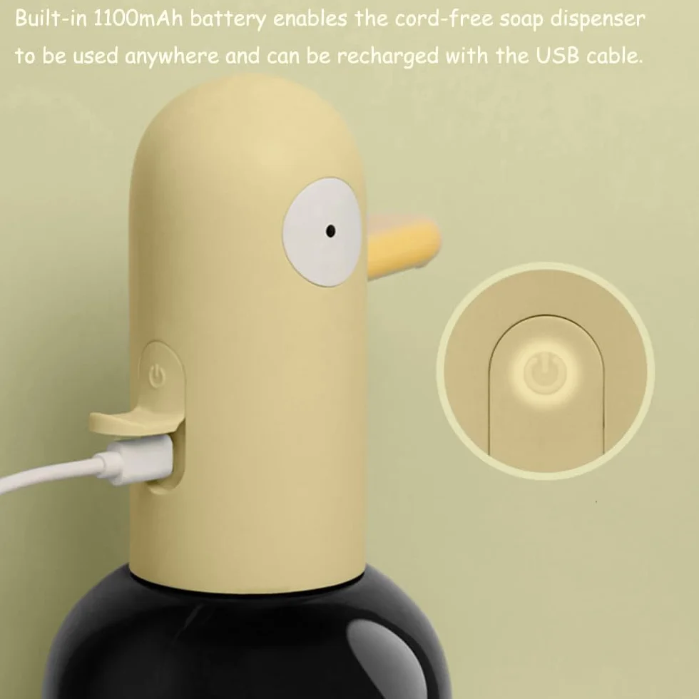 Dispensador automático de jabón para niños, dispensador de jabón de manos espumoso sin contacto, impermeable, recargable por USB, dispensador de champú/jabón manos libres para baño, encimera de