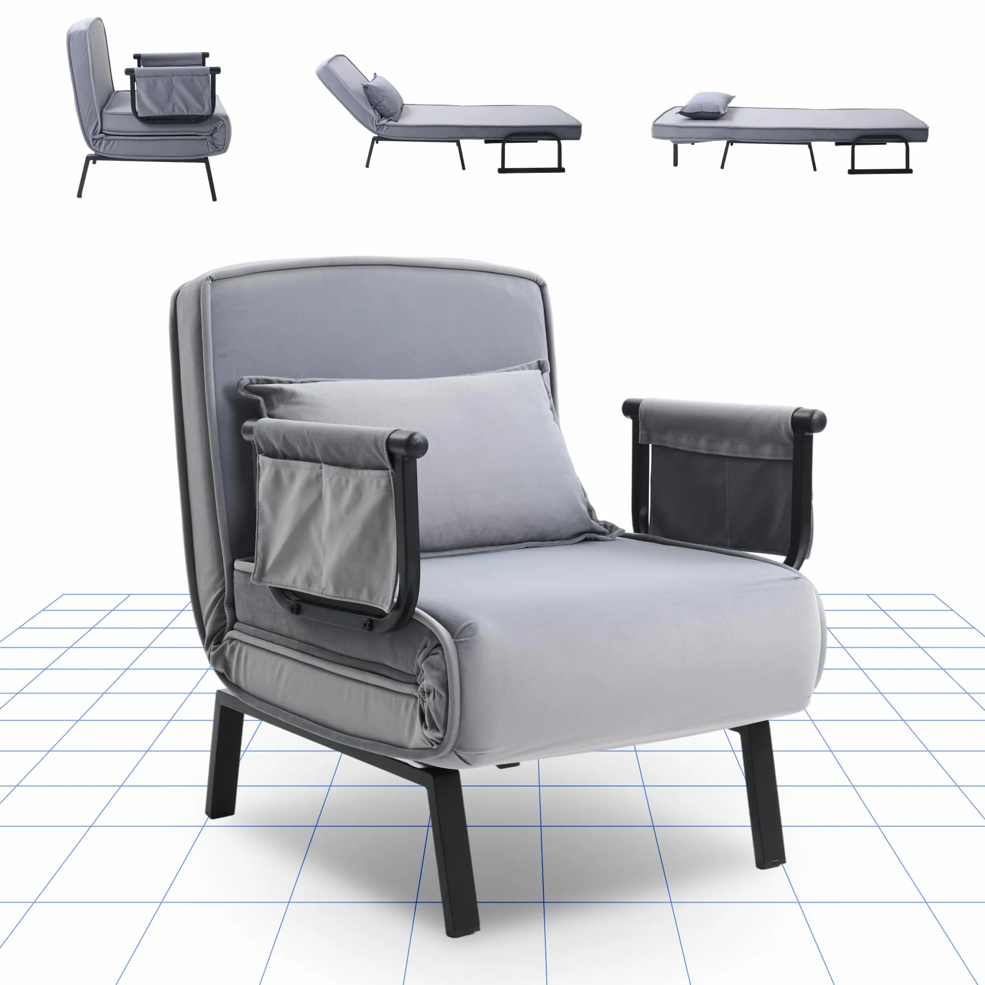 FLEXISPOT Sillón Cama 3 en 1 con función de Cama, Respaldo Ajustable, sofá Cama de Lino con Bolsillo Lateral, Patas Plegables, Ahorra Espacio para salón, Dormitorio u Oficina (Gris)