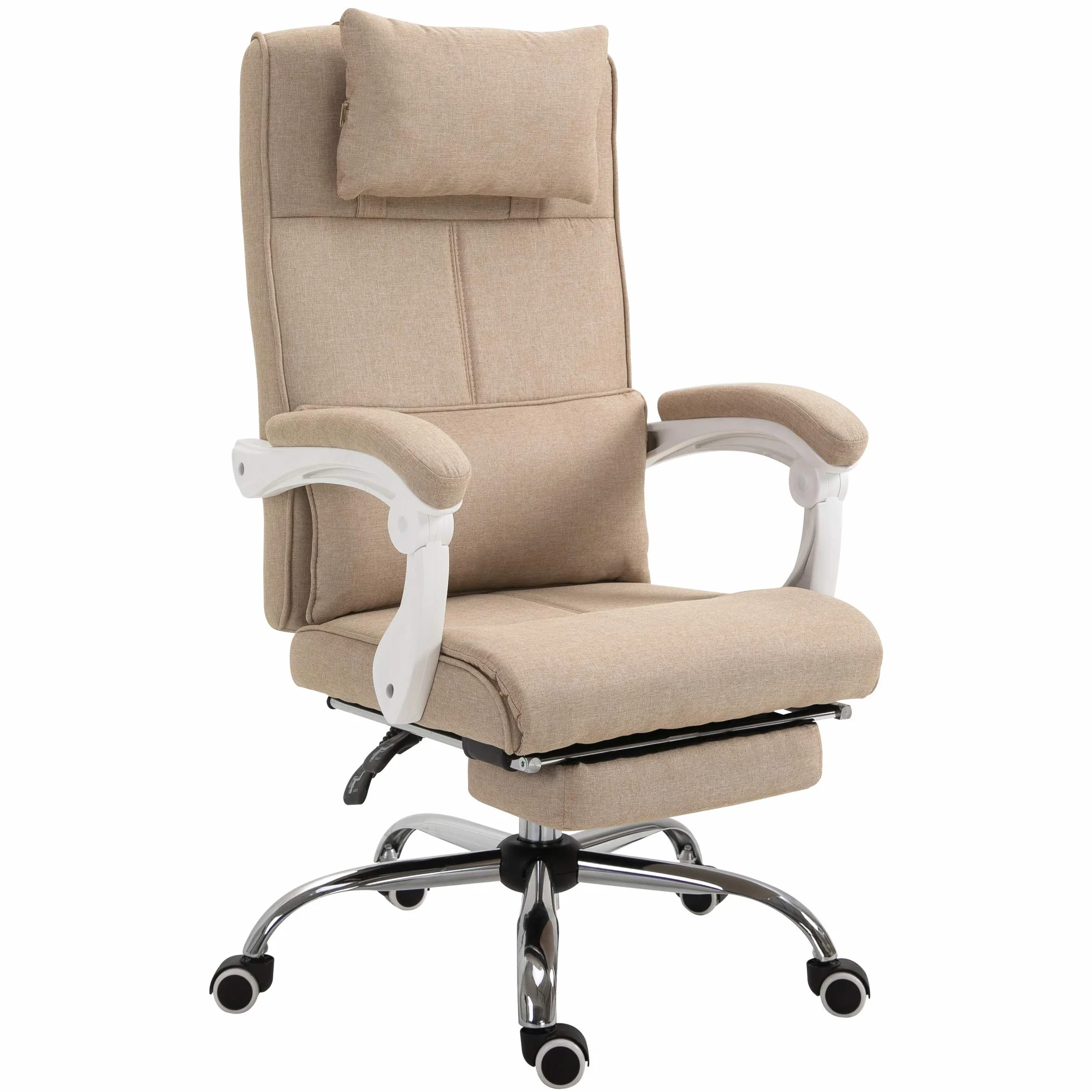 HOMCOM Silla de Oficina, Silla de Oficina, ergonómica con reposapiés retráctil, Respaldo reclinable, tetina y Soporte Lumbar, Regulable en Altura, Tela Beige