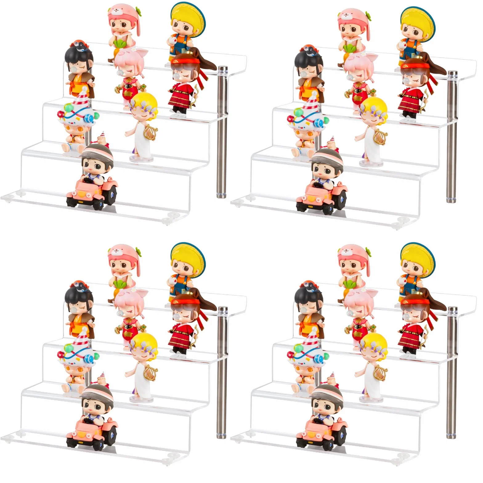 Estante de exhibición de acrílico para figuras , soporte de exhibición pequeño transparente de 4 pasos para exhibir o coleccionar, producto de postre para cupcakes, paquete de 4 (23x21x17cm)