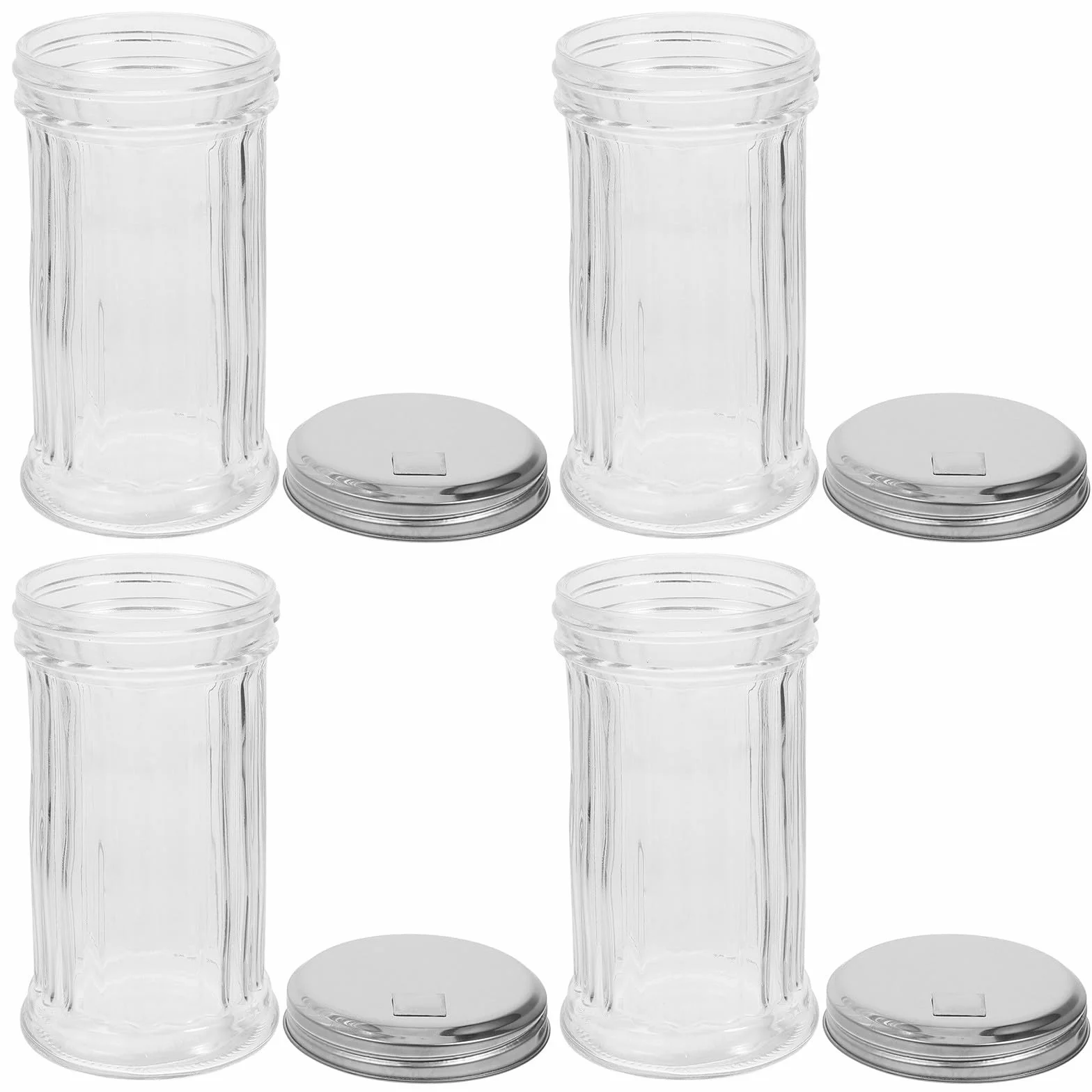 CANIGHT Botes de Especias con Tapa de Acero Inoxidable Set de 4 de Vidrio Transparente de 330ml Ligero y Fácil de Transportar para Cocina