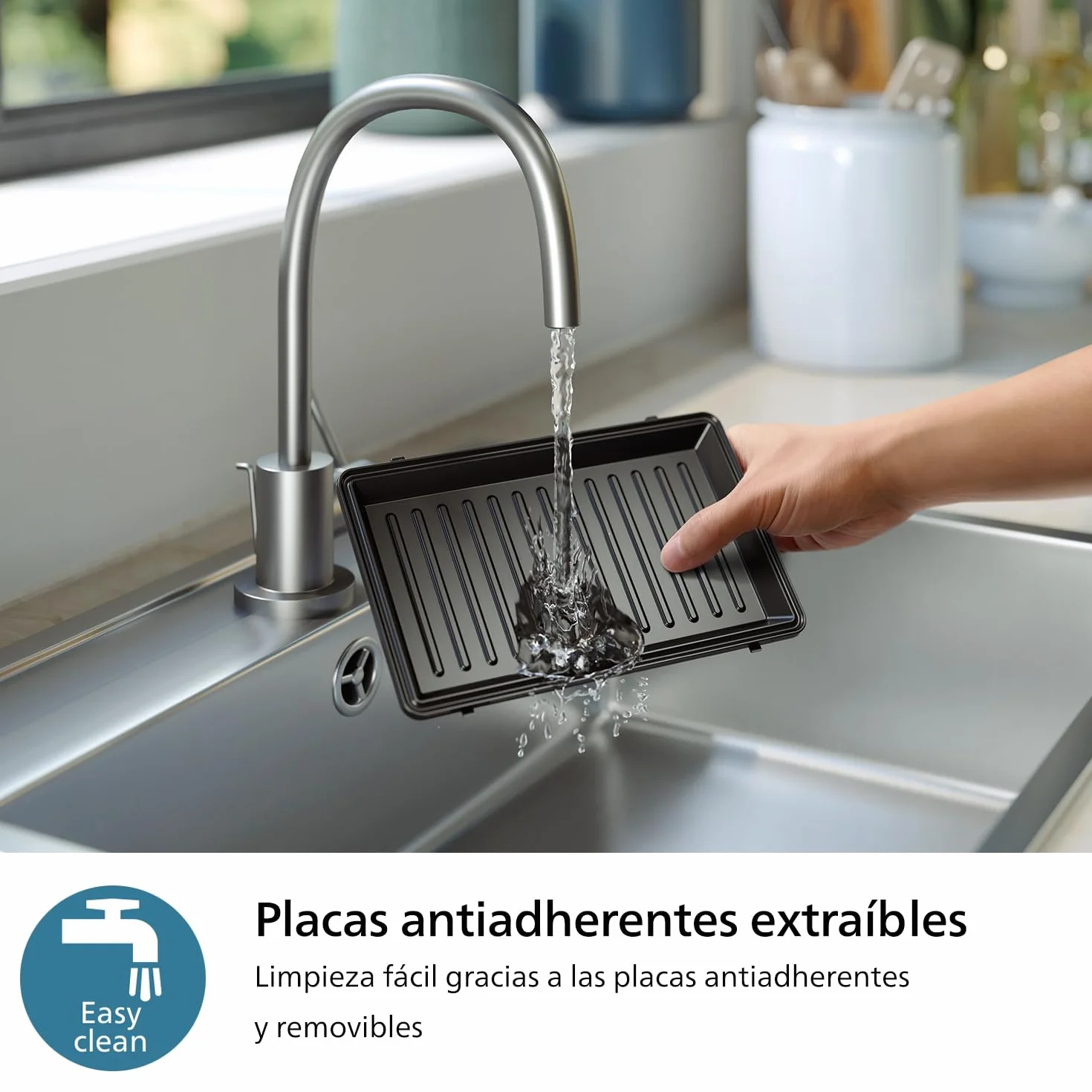Philips Sandwichera Serie 5000-3 juegos de platos para paninis, sándwiches y gofres, placas antiadherentes para parrilla, cortar y sellar, 750 W de potencia, negro (HD2350/80)
