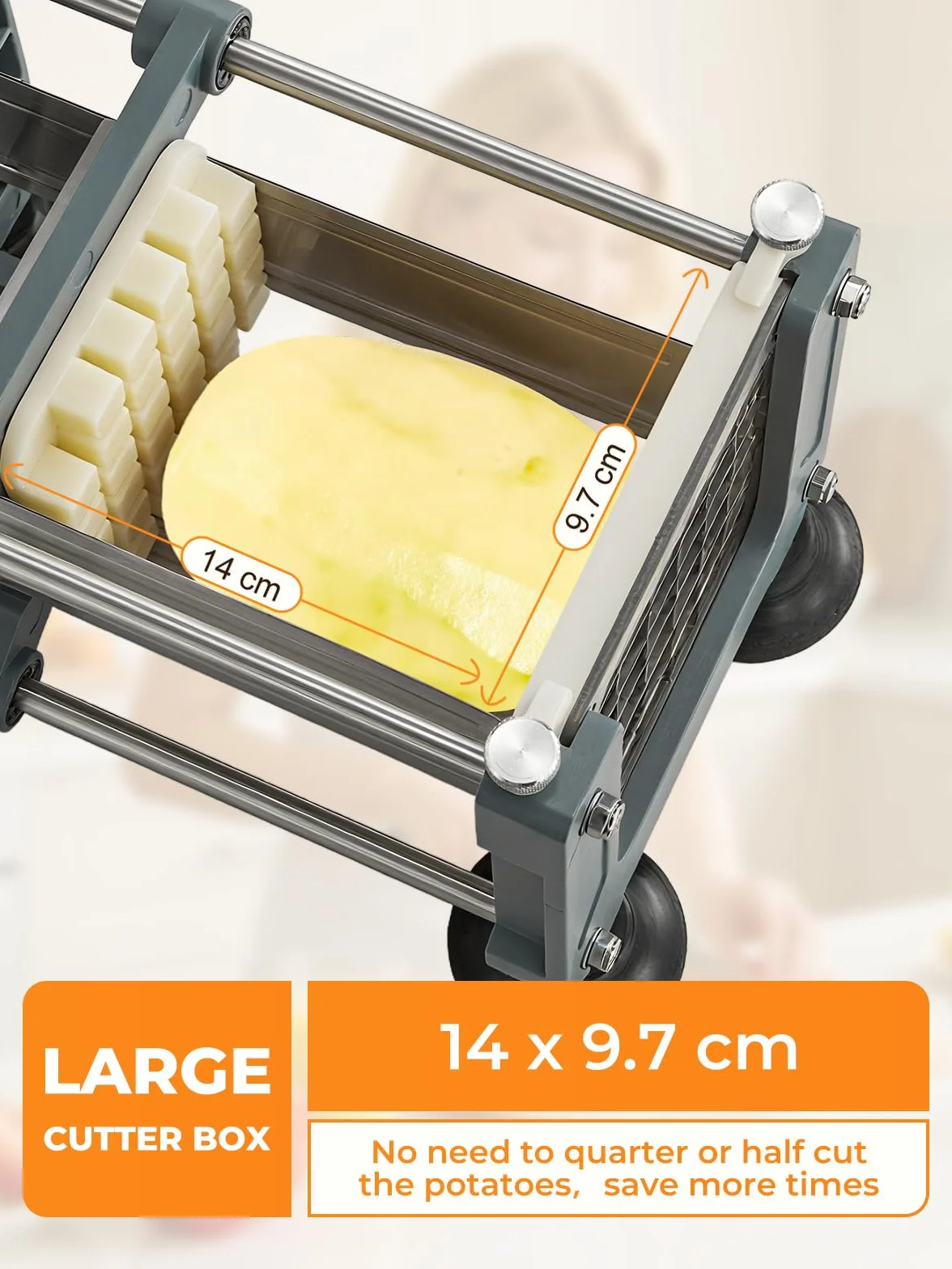 FOHERE Cortador Patatas Fritas Manual, Cortador de Patatas Profesional Corta Patata Acero Inoxidable con Cuchillas De 12mm para Uso Doméstico y Comercial