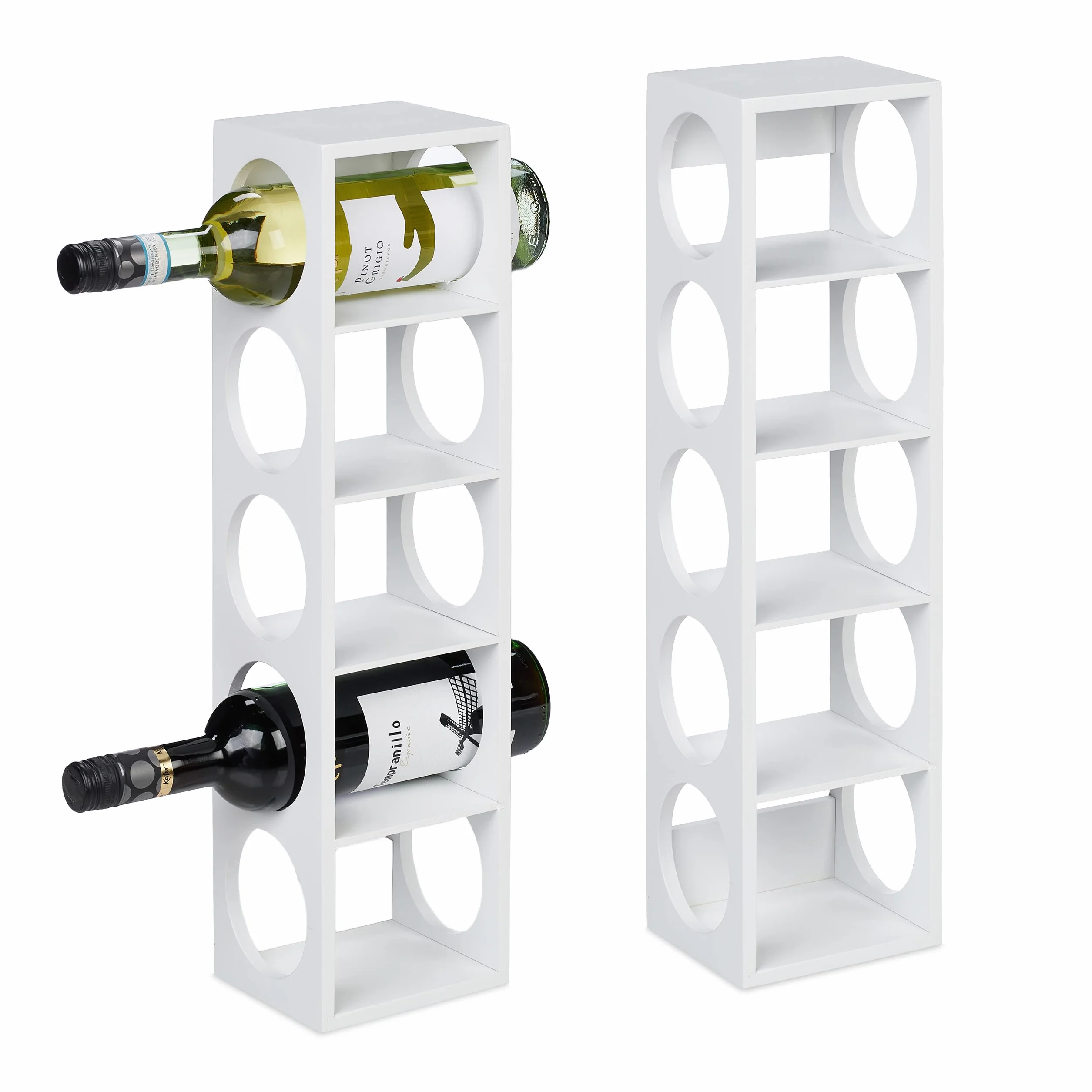 Relaxdays Pack 2 Botelleros Vino Bambú, Estanterías 5 Botellas Tinto, 53 x 14 x 12cm, Vertical, de Pie, Vinoteca, Blanco
