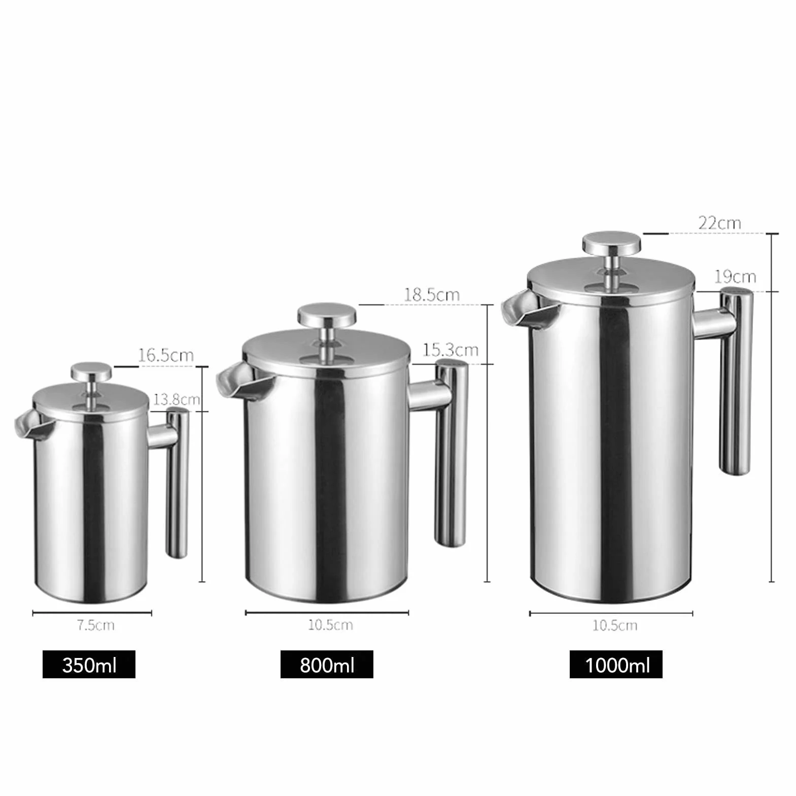 Prensa de café francesa, cafetera, cafetera de prensa francesa de acero inoxidable de doble capa, cafetera de prensa francesa portátil para el hogar, viajes de camping al aire libre(800ML)
