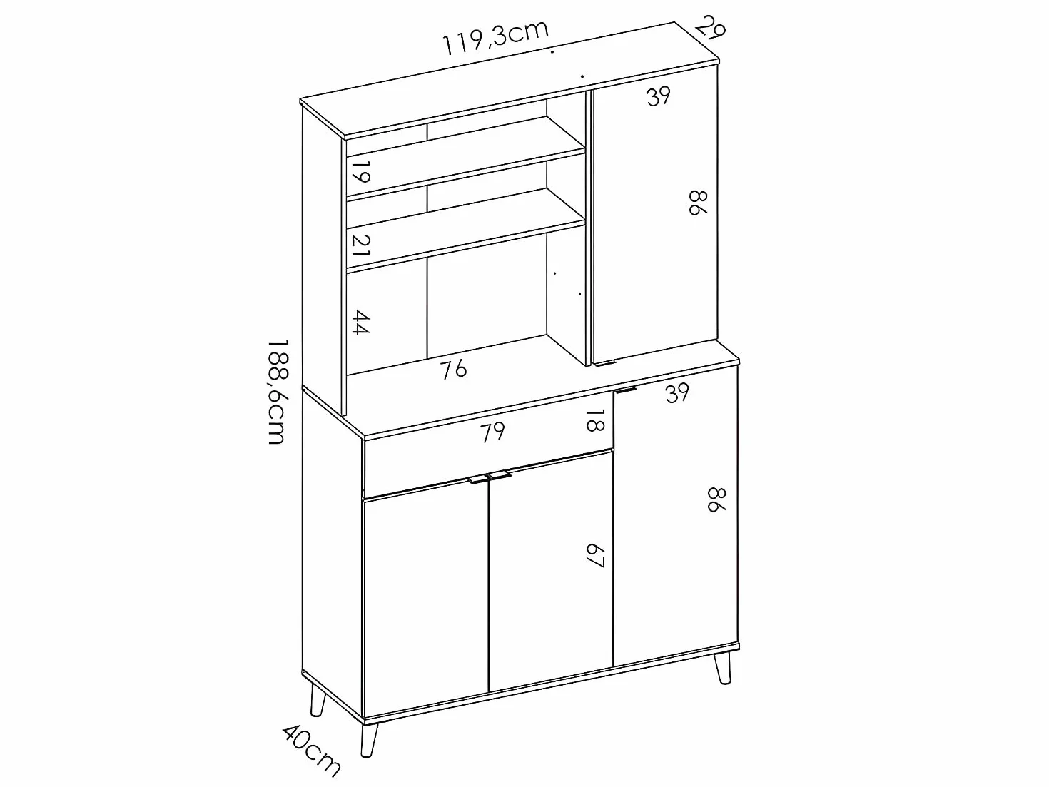 DEKIT GRUPO RIMOBEL WOK -MUEBLE AUXILIAR DE COCINA CON ALMACENAJE - 191x120x40 cm - BLANCO / NATURAL