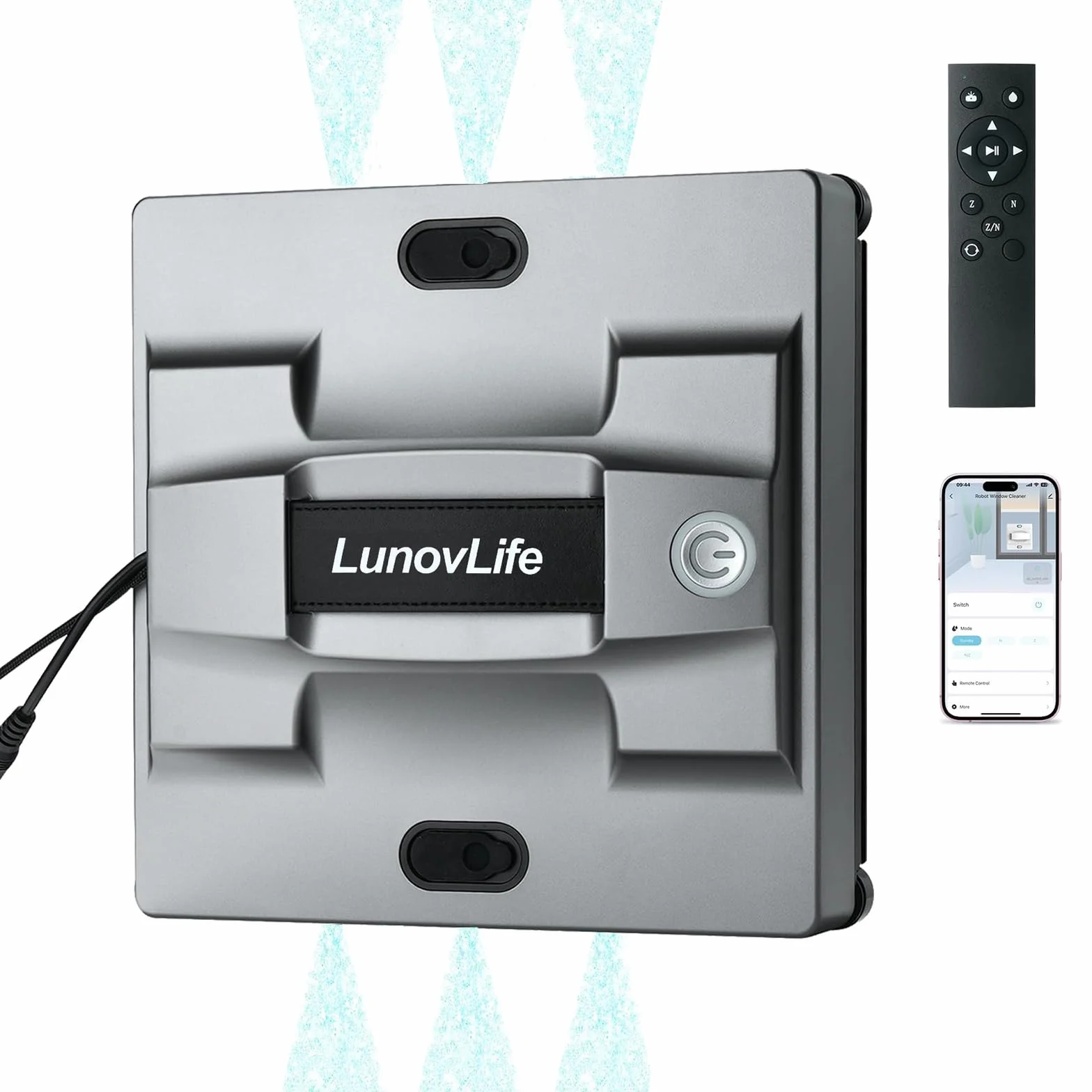 Robot Limpiacristales Automático Cuadrado 5600Pa 6 Spray, Limpia Cristales Eléctrico Ventanas Esquinas, Mando y App, Limpia Vidrios Azulejos Mamparas (M83)