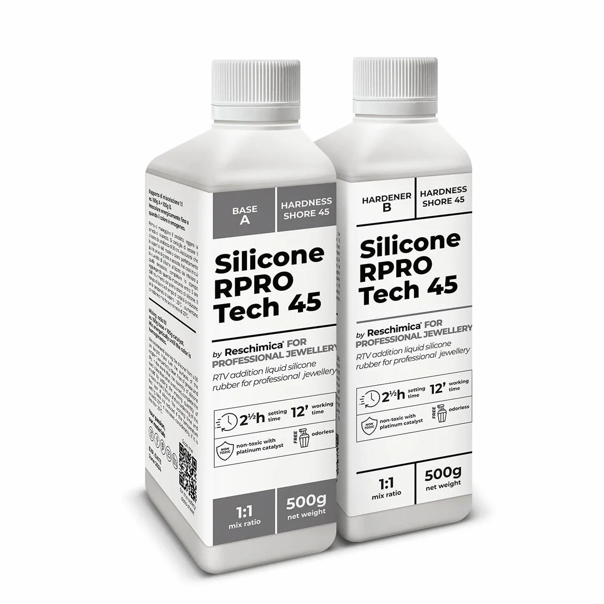 RESCHIMICA Goma de Silicona Transparente R Pro Tech 45 (1 kg) | no Toxica, Silicona Líquida para la Fabricación de Moldes de Silicona, Caucho Silicona para Moldes de Resina DIY 1:1