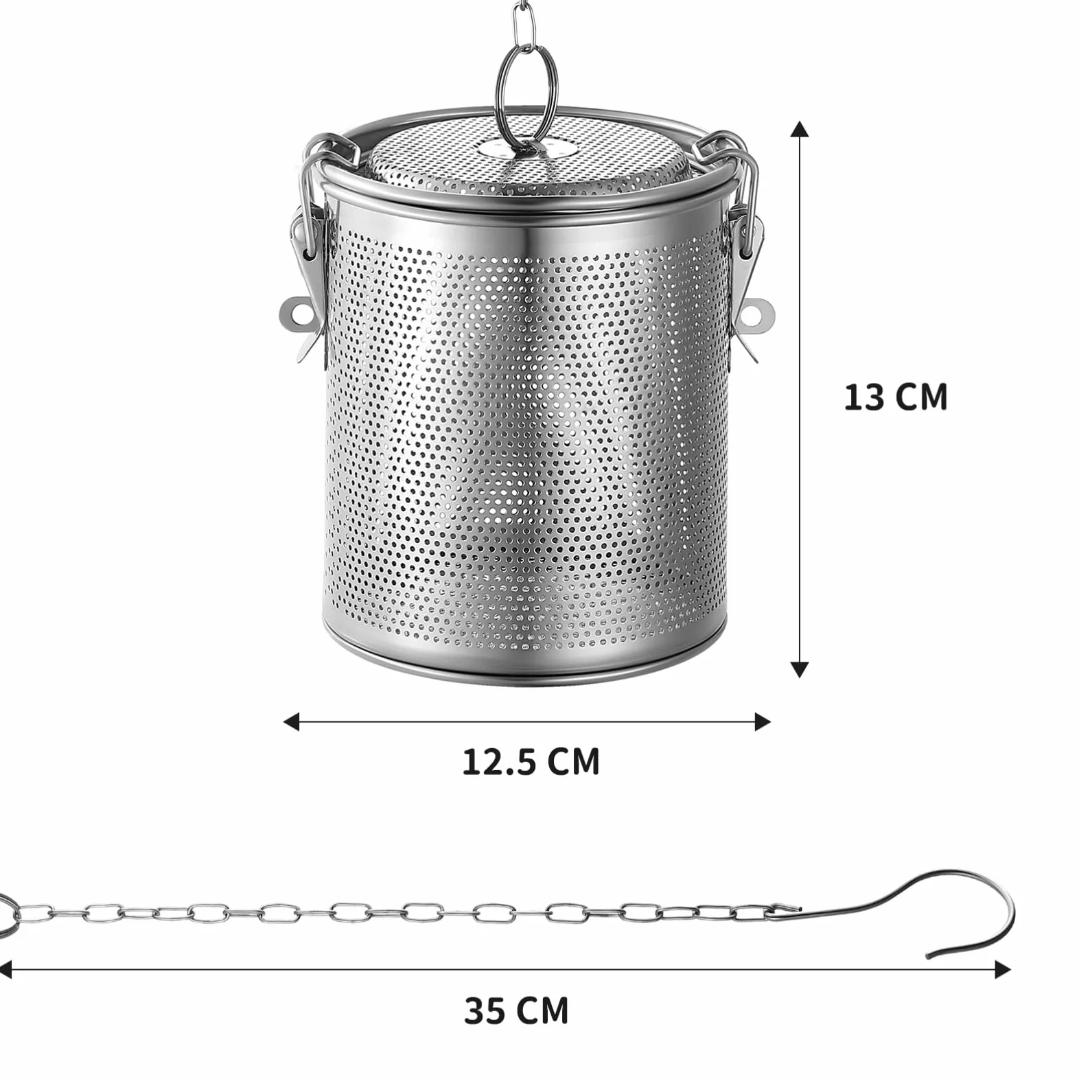 Bola de especias de acero inoxidable, colador de té de malla fina, infusor de té de acero inoxidable con gancho de cadena extendido for condimentos de especias de té de hojas sueltas (4,9 x 5,1 pulgad