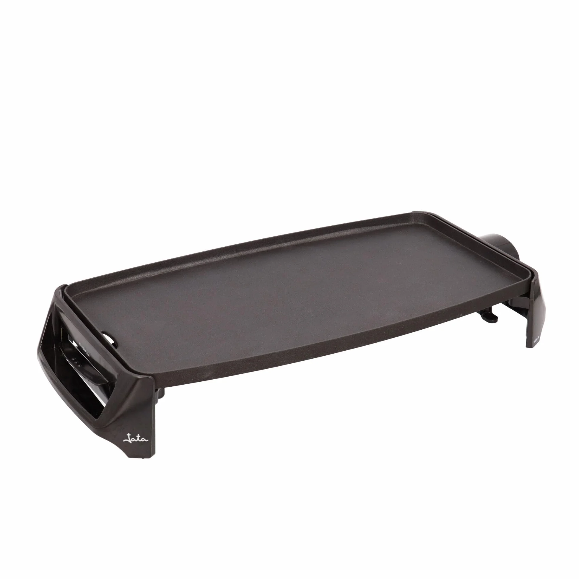 Jata Gr195 Plancha de Asar Cocina Por Igual en Toda La Superficie 46 X 25 Cm Antiadherente Libre de Pfoa Muy Resistente Al Rayado Fácil Limpieza con Bandeja Colectora de Salsas, 2200 W, Color Negro