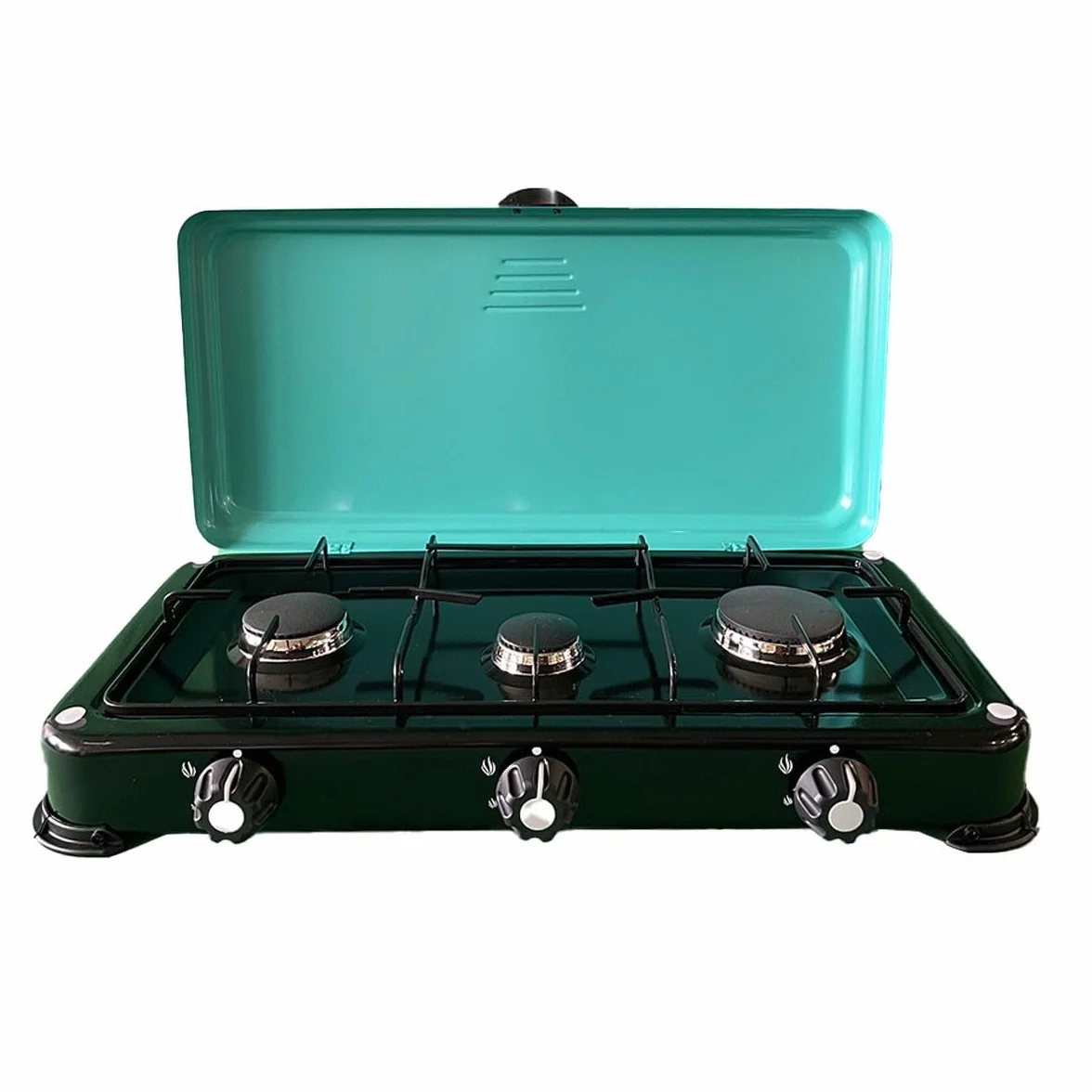 INTEC - Placa de cocina portátil de 3 fuegos 4100W con quemadores y parrilla de hierro fundido extraíbles. Quemador de gas butano o propano GOLD III INTEC