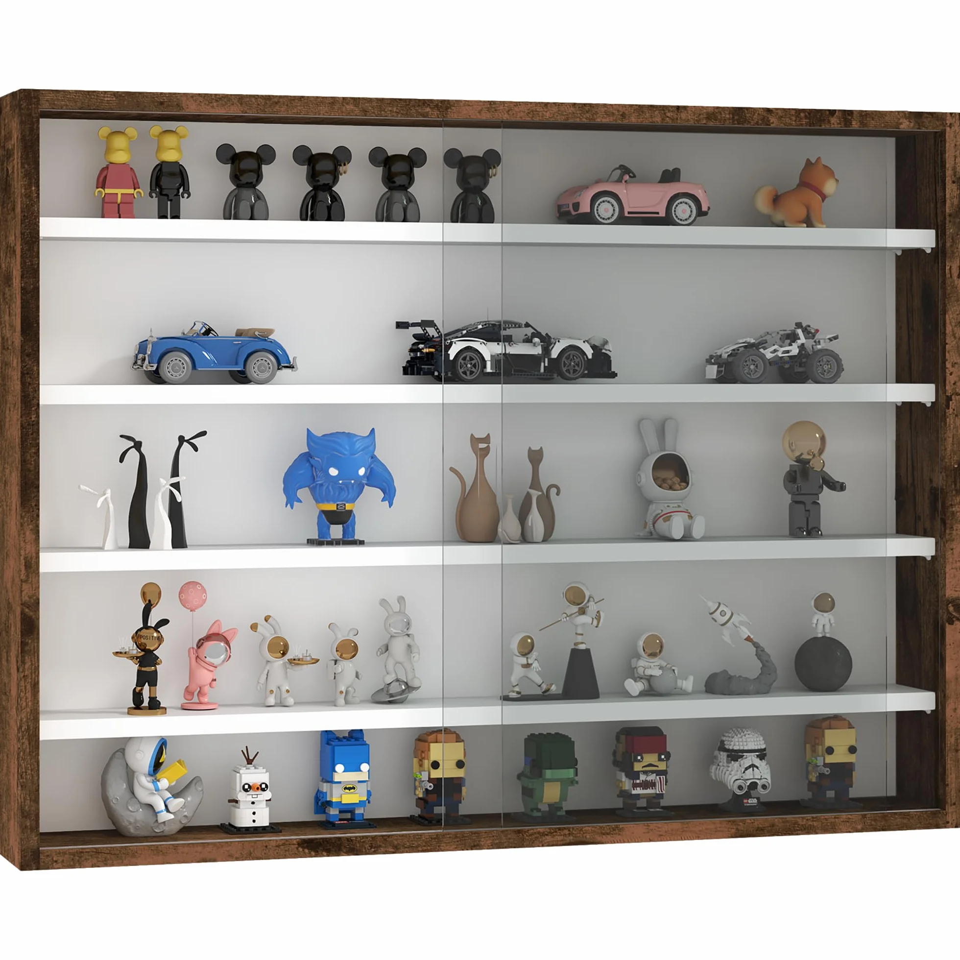 HOMCOM Vitrina para colección Armario de Pared 80 x 9,5 x 60 cm con 4 estantes Regulables en Altura y 2 Puertas correderas de Cristal, para Colecciones de Coches en Miniatura y figuritas, marrón