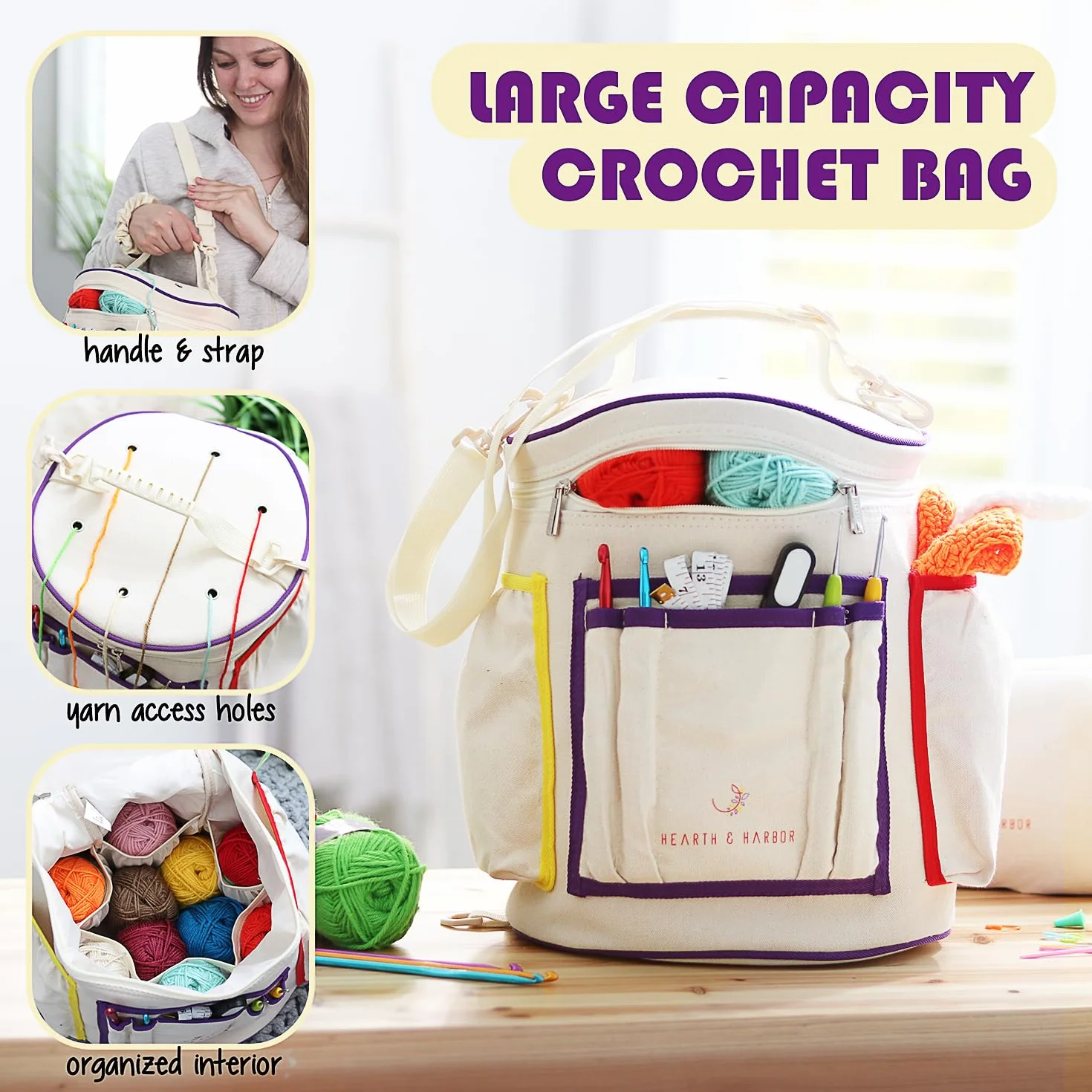 Kit de ganchillo para principiantes con hilo, kit de ganchillo para principiantes para adultos y niños, 21 ganchos, bolsa de kit de tejer, instrucciones paso a paso tutoriales en video, además de
