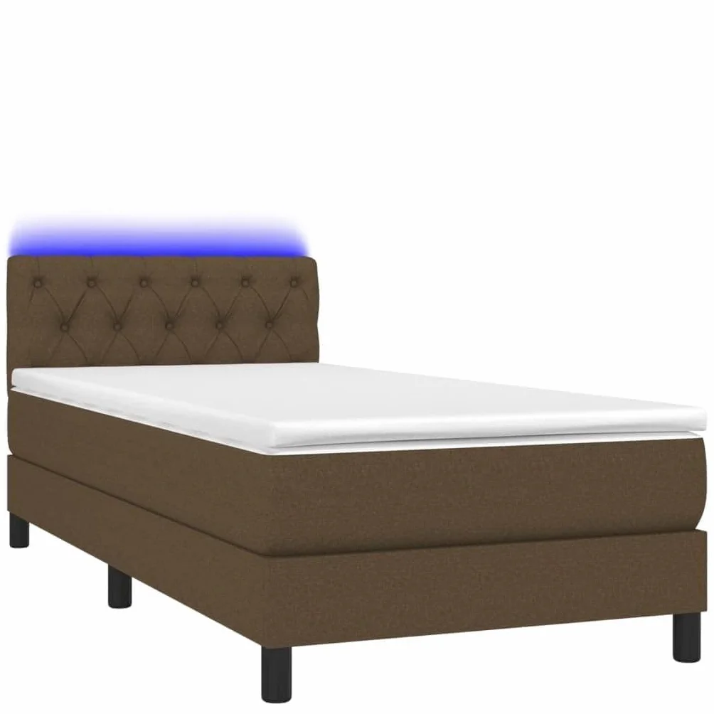 Cama con somier de 80 x 200 cm, color marrón oscuro, con colchón de muelles ensacados LED, cabecero regulable en altura, para jóvenes/invitados/dormitorio pequeño