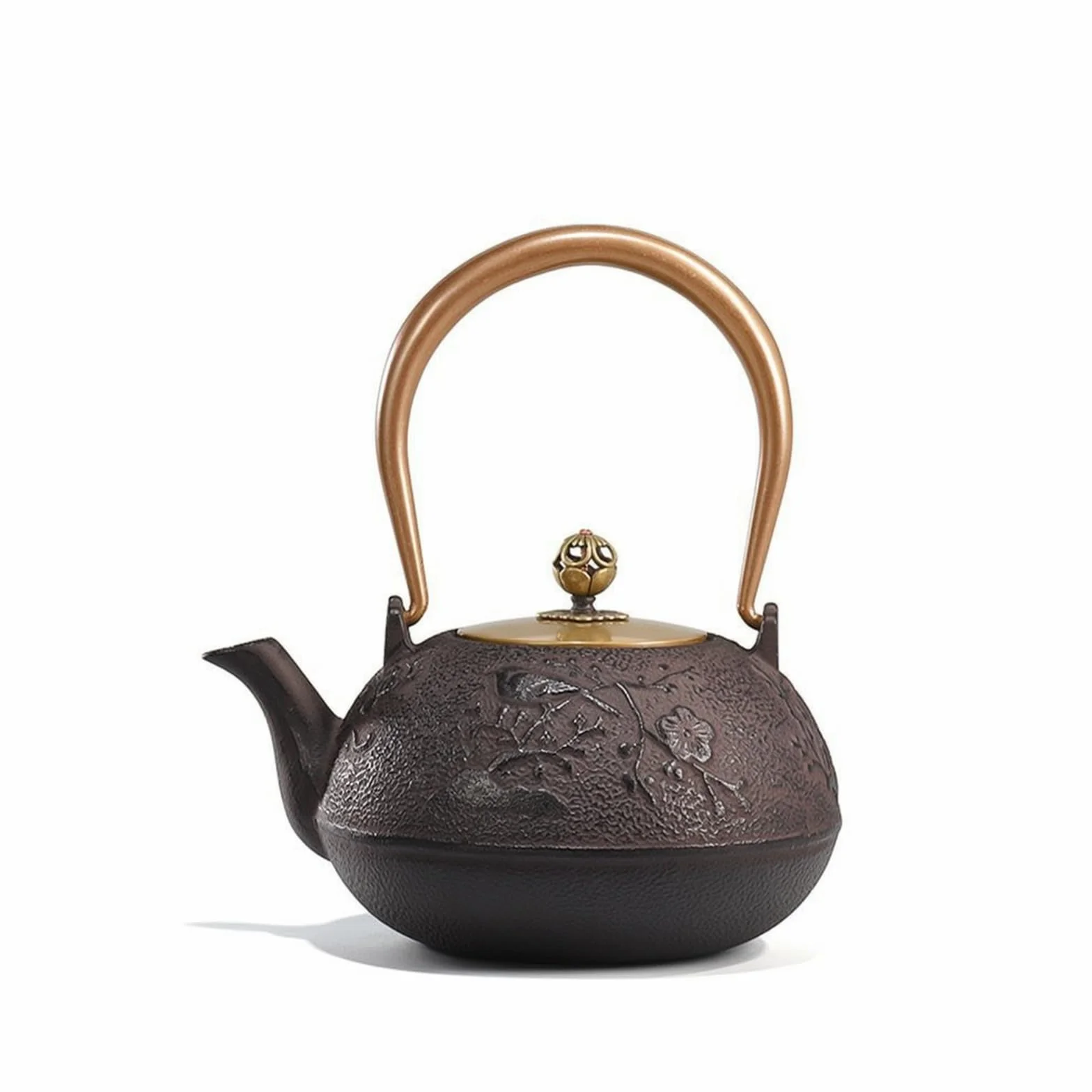 perfeclan Tetera de Hierro Fundido Tetera Hervidor Jarra con Colador con Tapa Fija y Decorativo Acabado en Relieve Que la el Adecuada para Ritual de Té Cocina, Maroon, Xishangmeishao