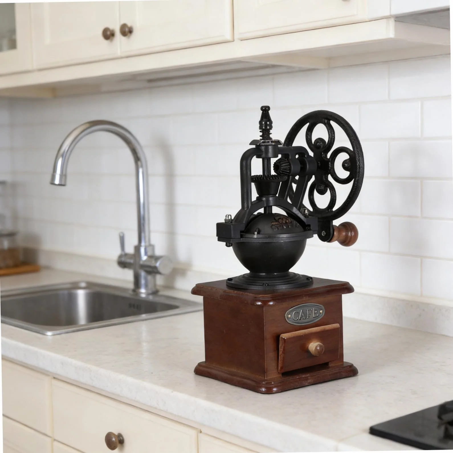 SHINEOFI Molinillo de Café Manual Vintage Manivela de Madera, Mecanismo Cerámico Lavable, Tamaño Compacto para Granos de Café en Grano, Adecuado para Uso Doméstico y Portable