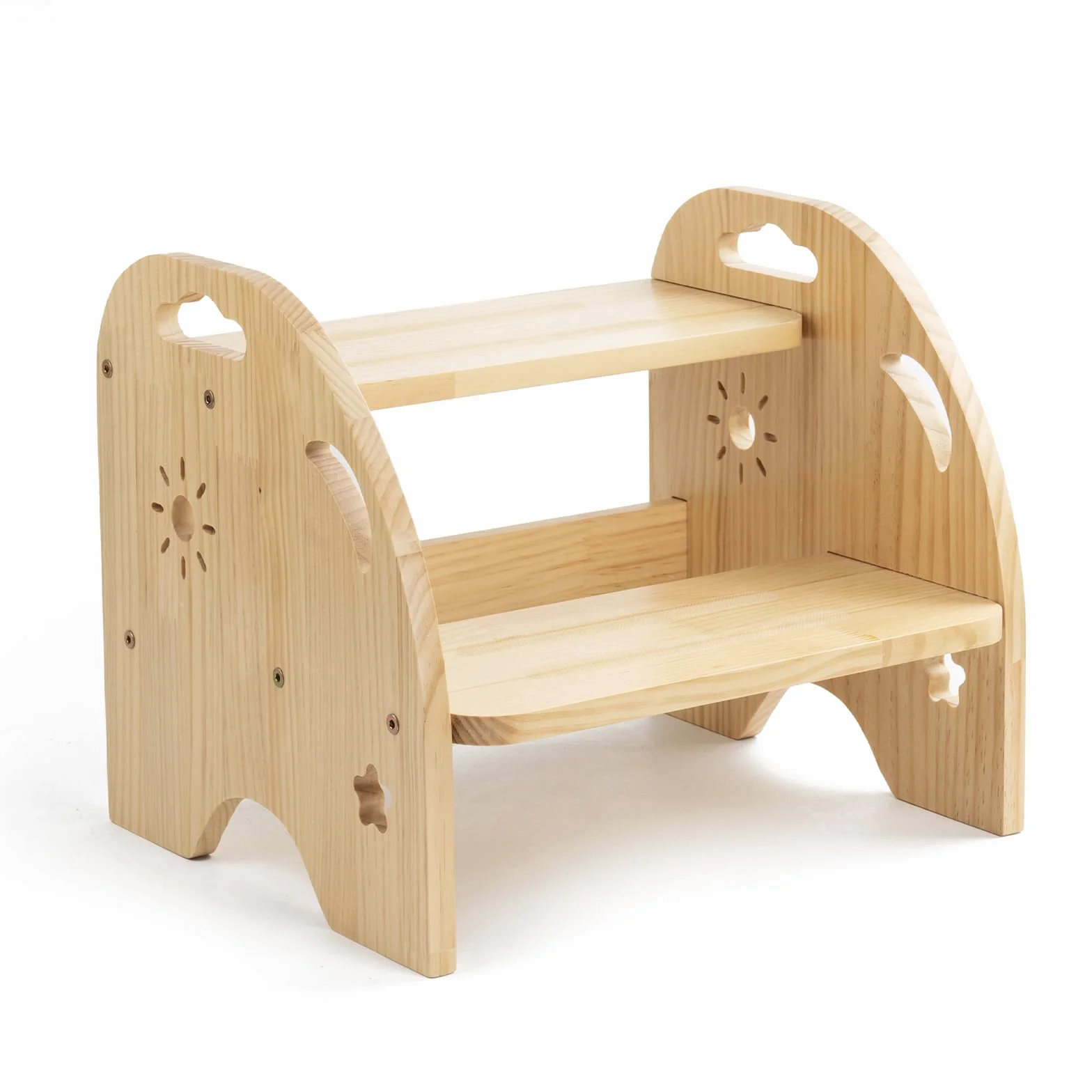 Taburete infantil de madera de 2 niveles, antideslizante, con asa, capacidad de carga de 200 kg, para cocina y baño a partir de 3 años