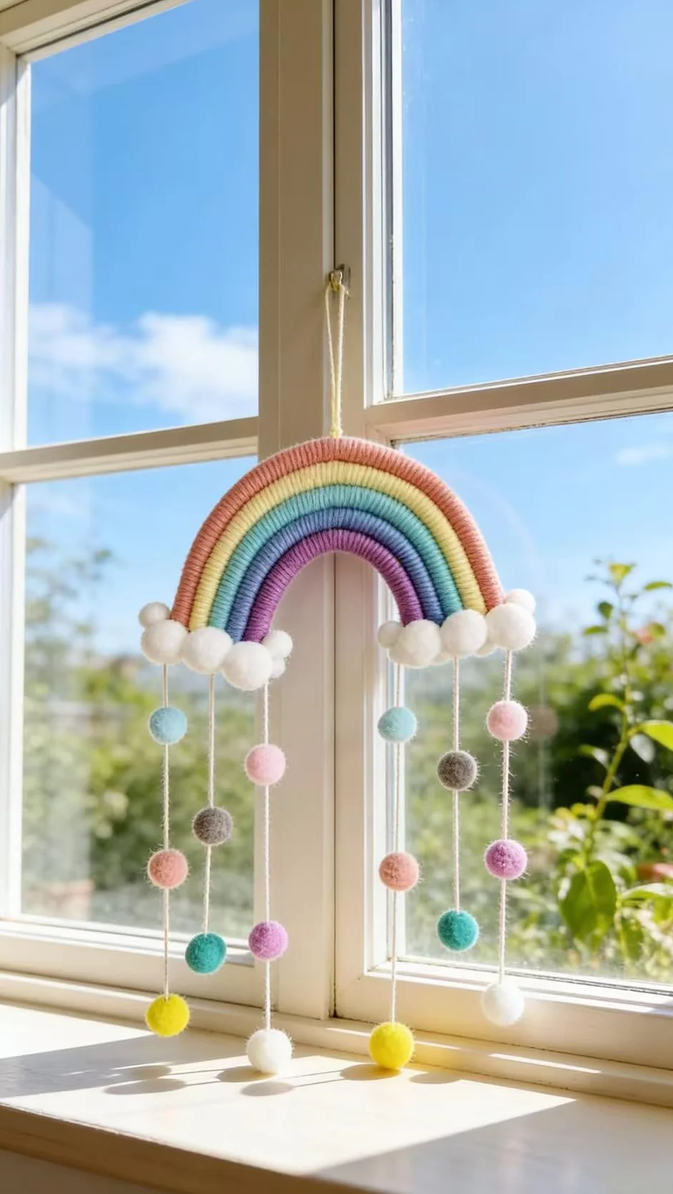 Macramé Decoración de Pared Nubes Arcoíris Pompones Boho para Niños Habitación Infantil
