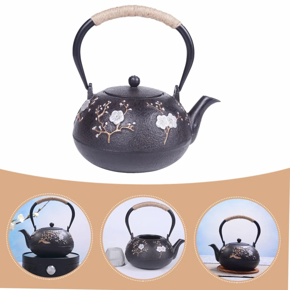 PRETYZOOM Tetera de Hierro Fundido Tetsubin Pequeña 800 Ml Hierro Fundido Resistente Infusor Integrado para Té Hojas Sueltas Hogar y Oficina Diseño Retro para Salón de Té