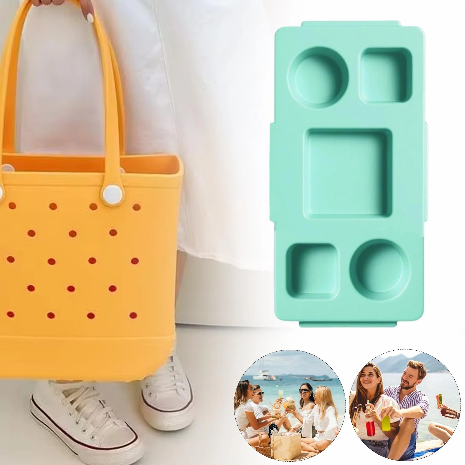 Bolsa de playa para bebidas y aperitivos, bandeja de EVA portátil para bebidas y aperitivos con soporte de teléfono de configuración rápida para uso en exteriores