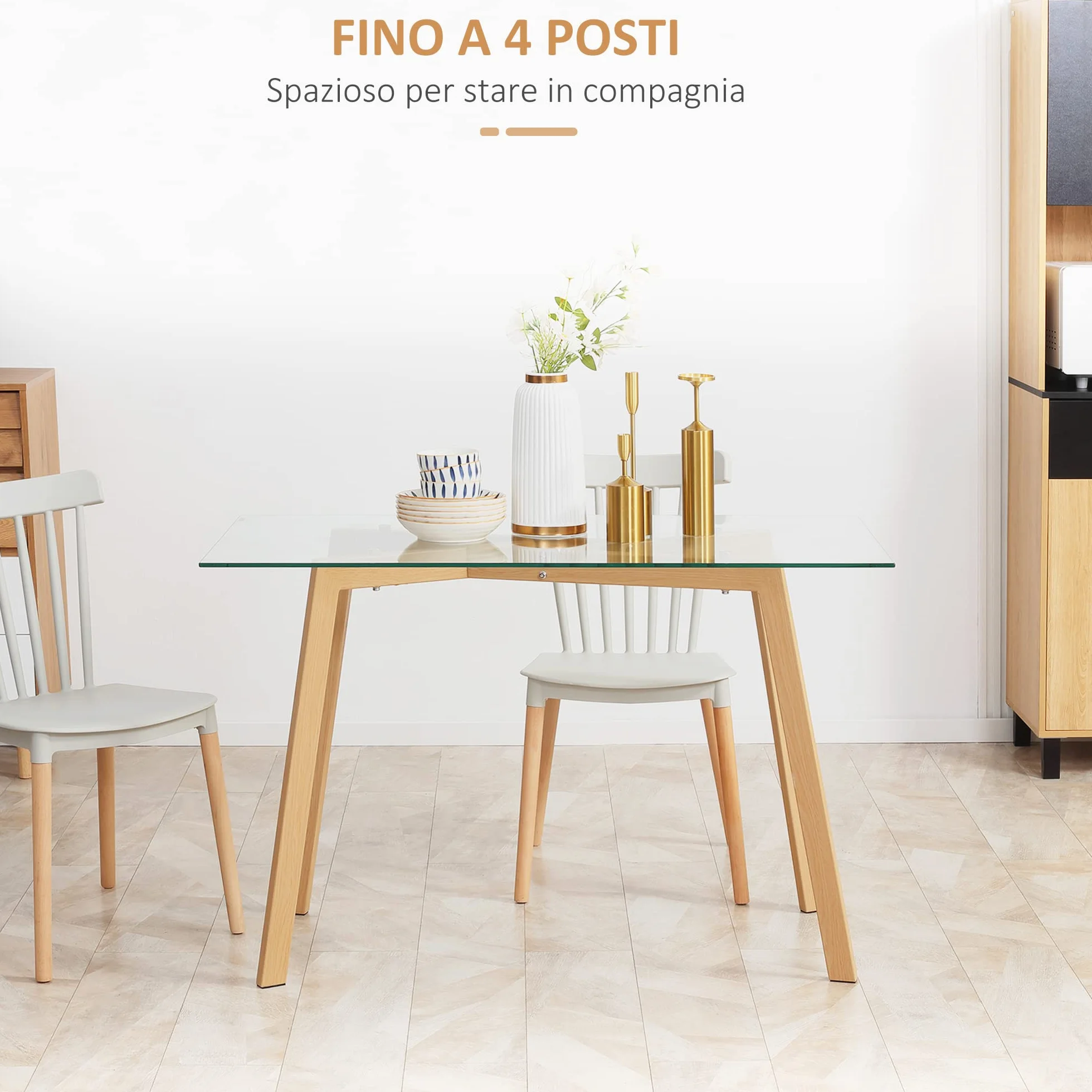 HOMCOM Tavolo da Pranzo Rettangolare per 4 Persone MAX Vetro 120x60x76 cm | Tavolo da Pranzo in Vetro Temperato e Acciaio, per Cucina, Soggiorno