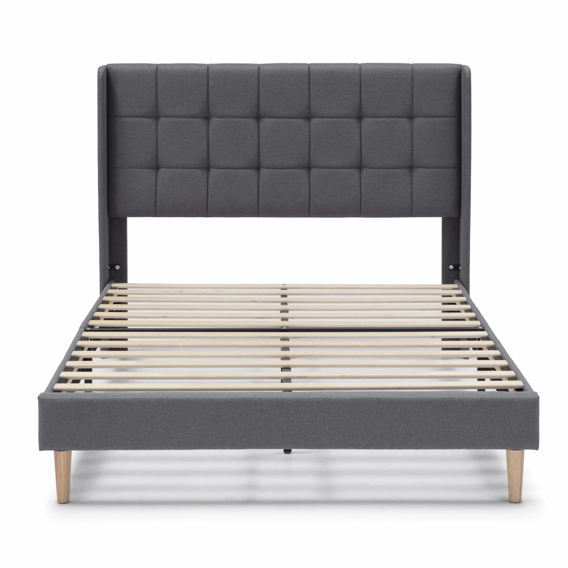 HOMN LIVING Estructura de Cama tapizada Esther de 30 cm, Base para colchón, Somier de láminas de Madera, Montaje Sencillo, 150x190 cm, Gris Oscuro
