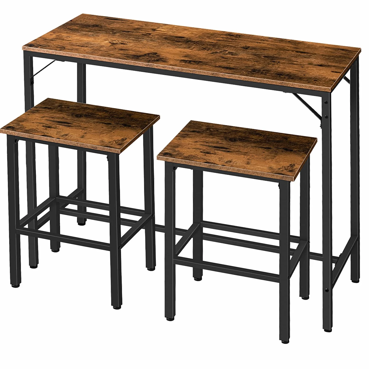 HOOBRO Juego de Mesa y 2 Taburetes de Bar, Estilo Industrial, 120 x 40 x 91 cm, Negro y Marrón Rústico