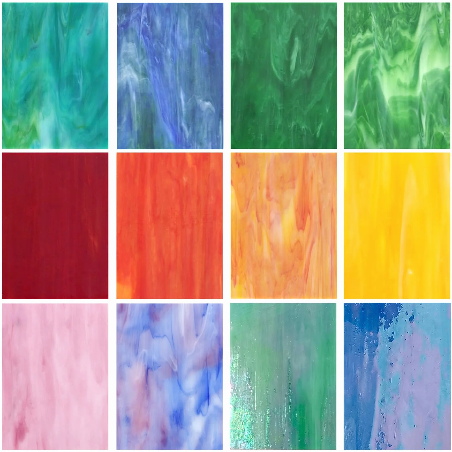 12 piezas de hojas de vidrio de colores brillantes mixtos opacos de 4 x 6 pulgadas, juego de azulejos de vidrio para proyectos de bricolaje, variedad de arte de mosaico, mosaico de catedral de colores