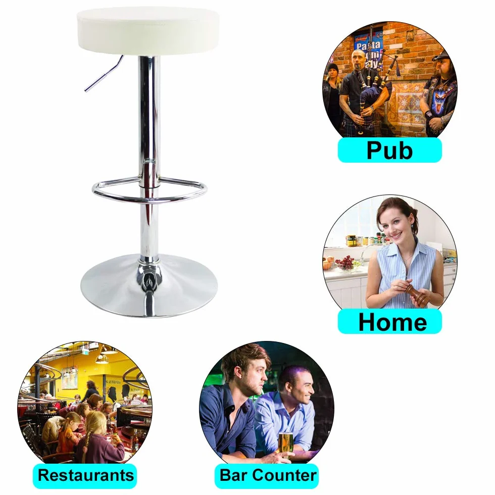 KKTONER Taburete de Bar Regulable en Altura Giratorio Taburete de Trabajo Taburete de Oficina Cuero PU Blanco