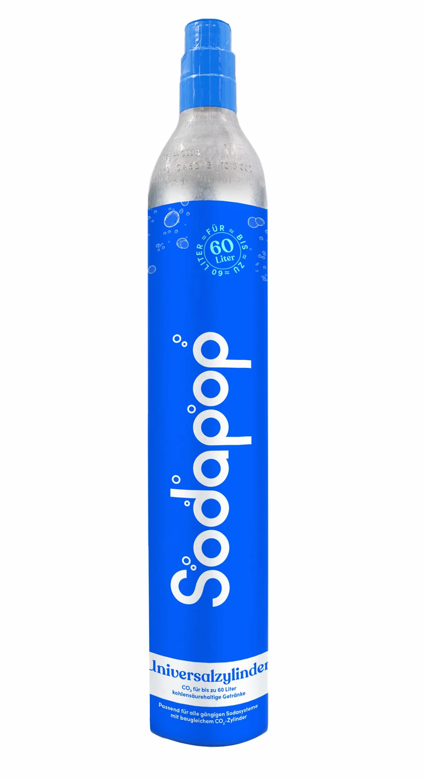Sodapop Cilindro universal de CO₂ | 425 g de ácido carbónico para hasta 60 litros de agua con gas fresca | adecuado para agua con gas, sodastream, arke, etc.
