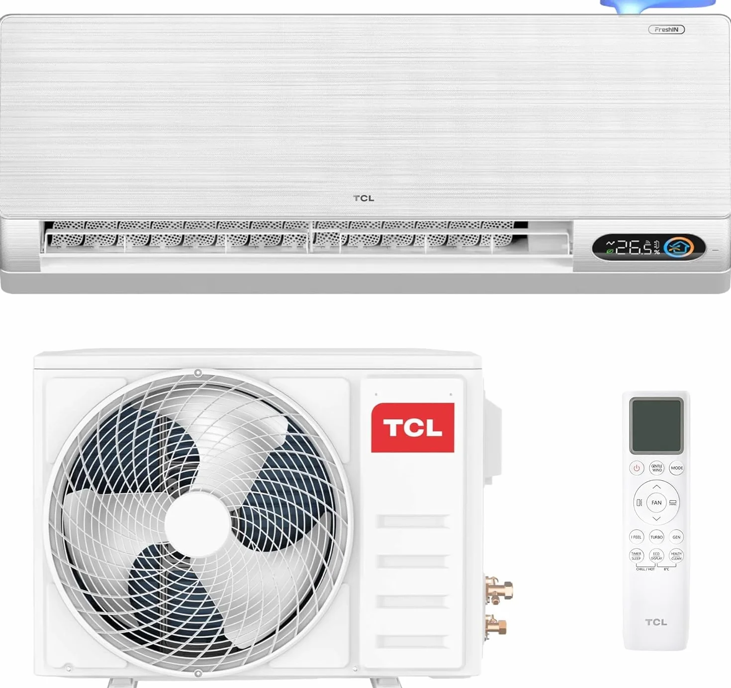TCL Aire acondicionado Split FreshIN 12000 BTU con filtro QuadruPuri y flujo de aire de 360°, sistema de filtrado y autolimpieza, WIFI, aplicación y control