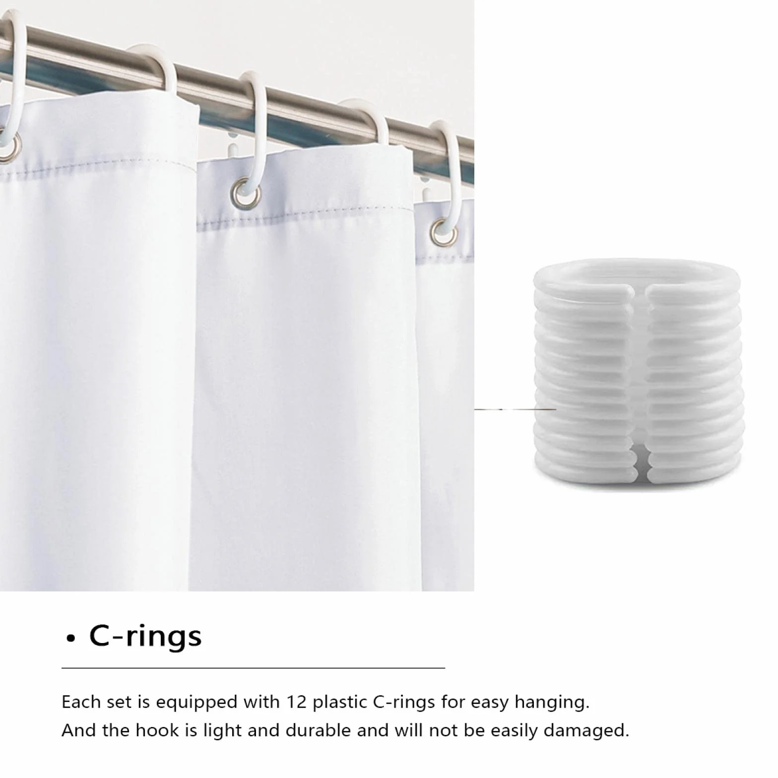 Cortina de Ducha de Simplicidad Moderna Set White Words Cortina de Ducha para la decoración del baño Cortina de Ducha de Tela Lavable Impermeable para bañera W200xL200cm