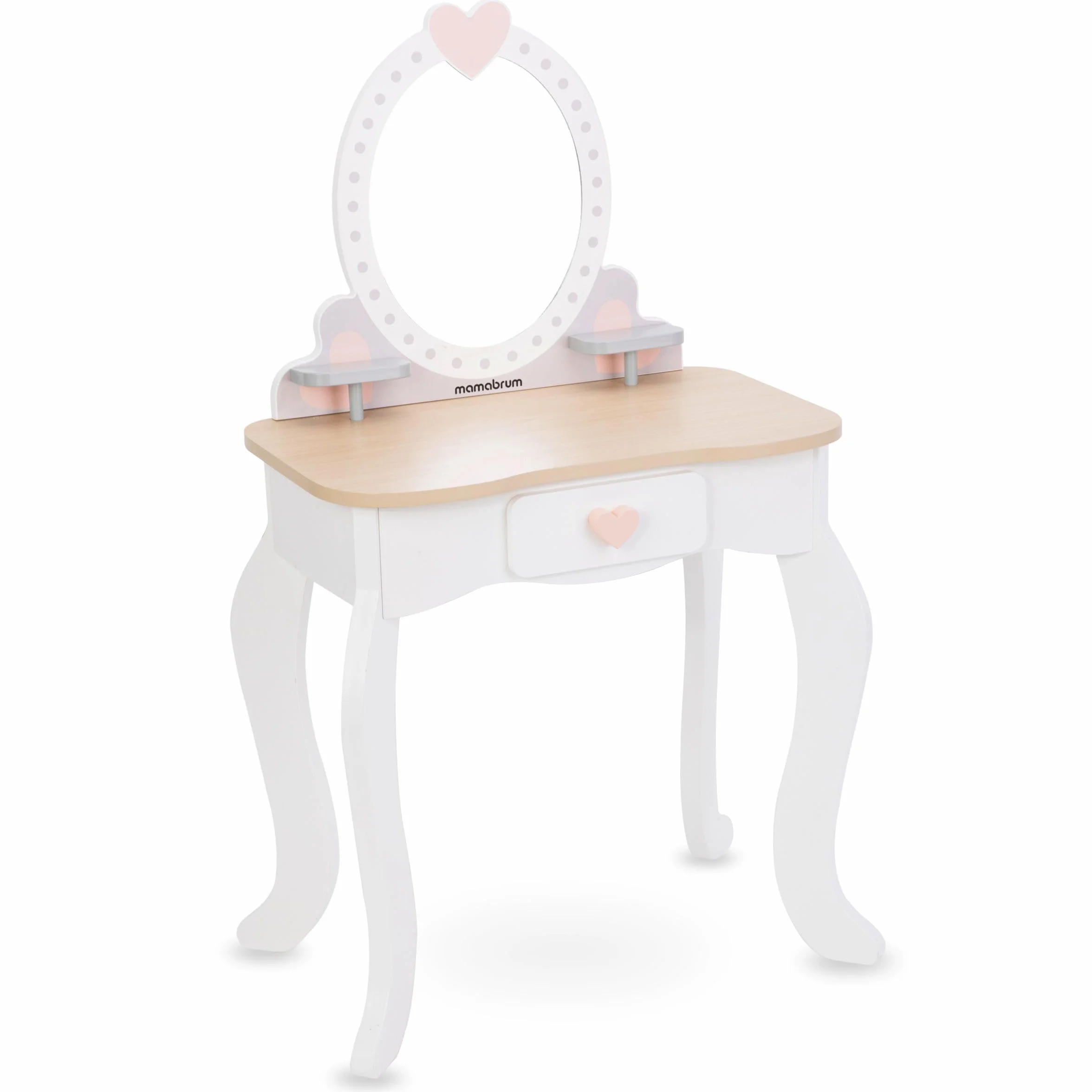 Mamabrum Maquillaje de Madera Dresser para Niñas - Vanidad con Perfume, Esmalte de Uñas, Cepillo y Lazos