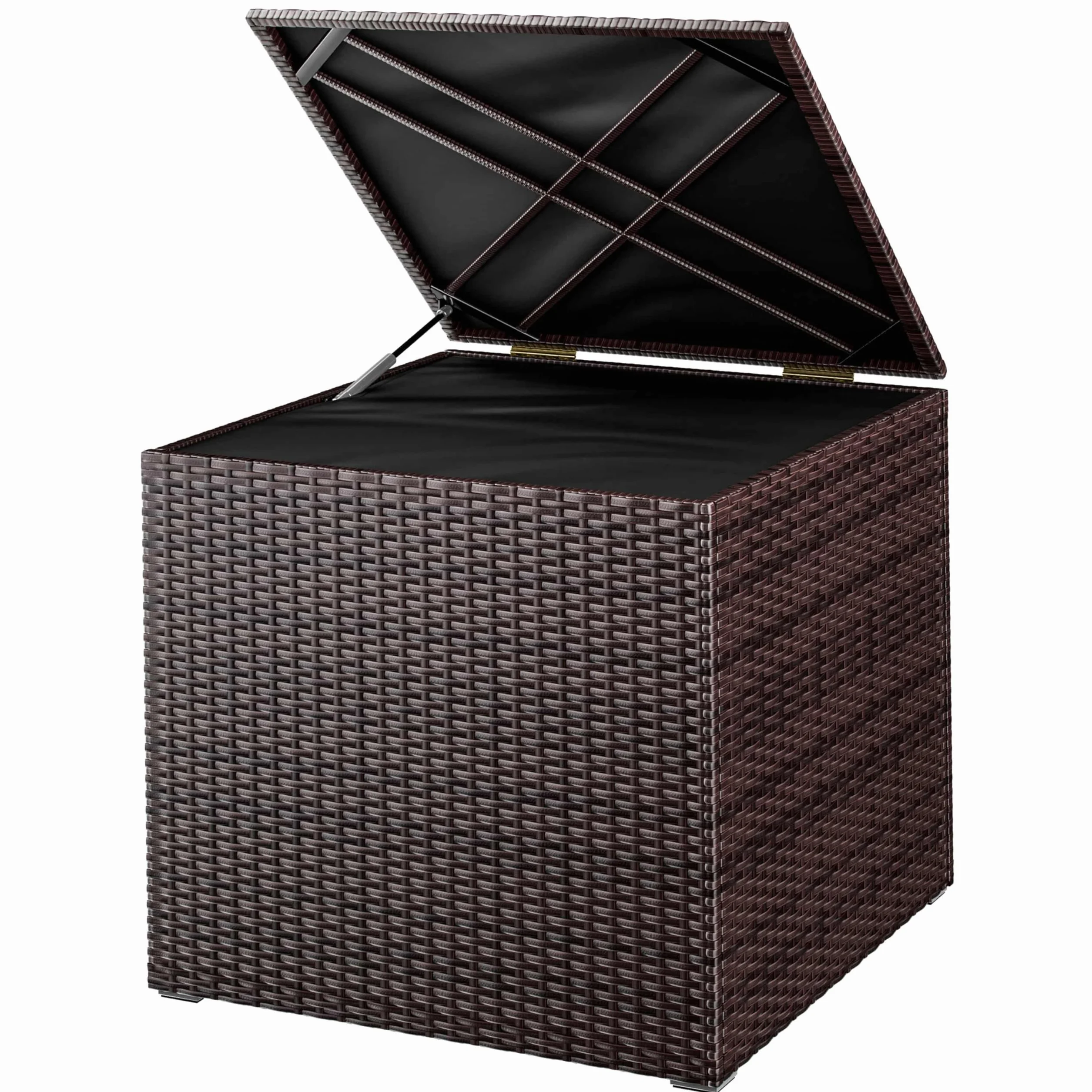 CASARIA® Baúl Almacenamiento 318L XXL Poliratán Acero 75x75x70cm Almacenaje Exterior Cojines Herramientas Resistente Intemperie Patio Terraza Marrón