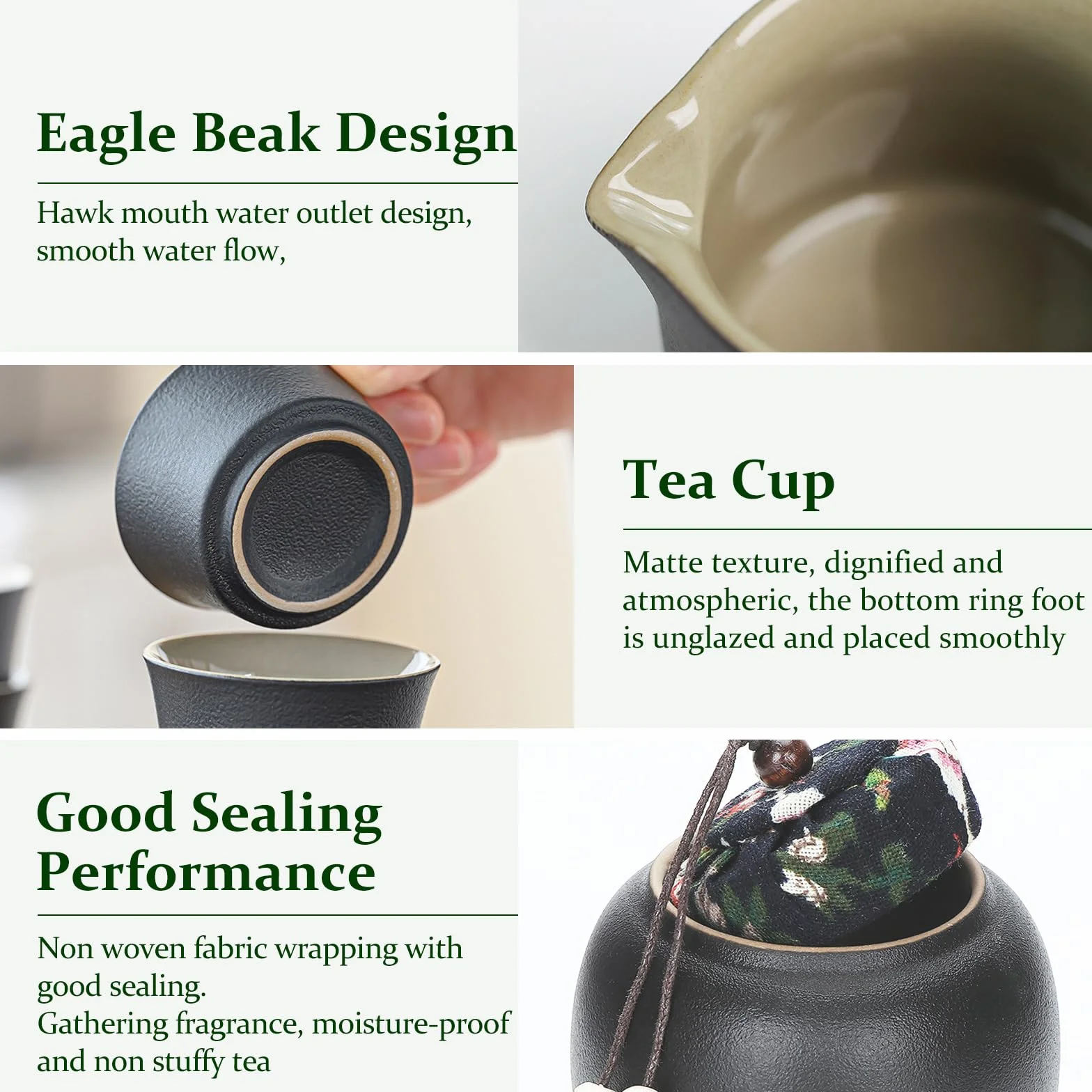 Juego de Té Chino Gongfu Tradicional, Juegos de té japoneses, Juego de Té Negro Portátil para Adultos, 14 Juegos portátiles de teteras de cerámica Negra