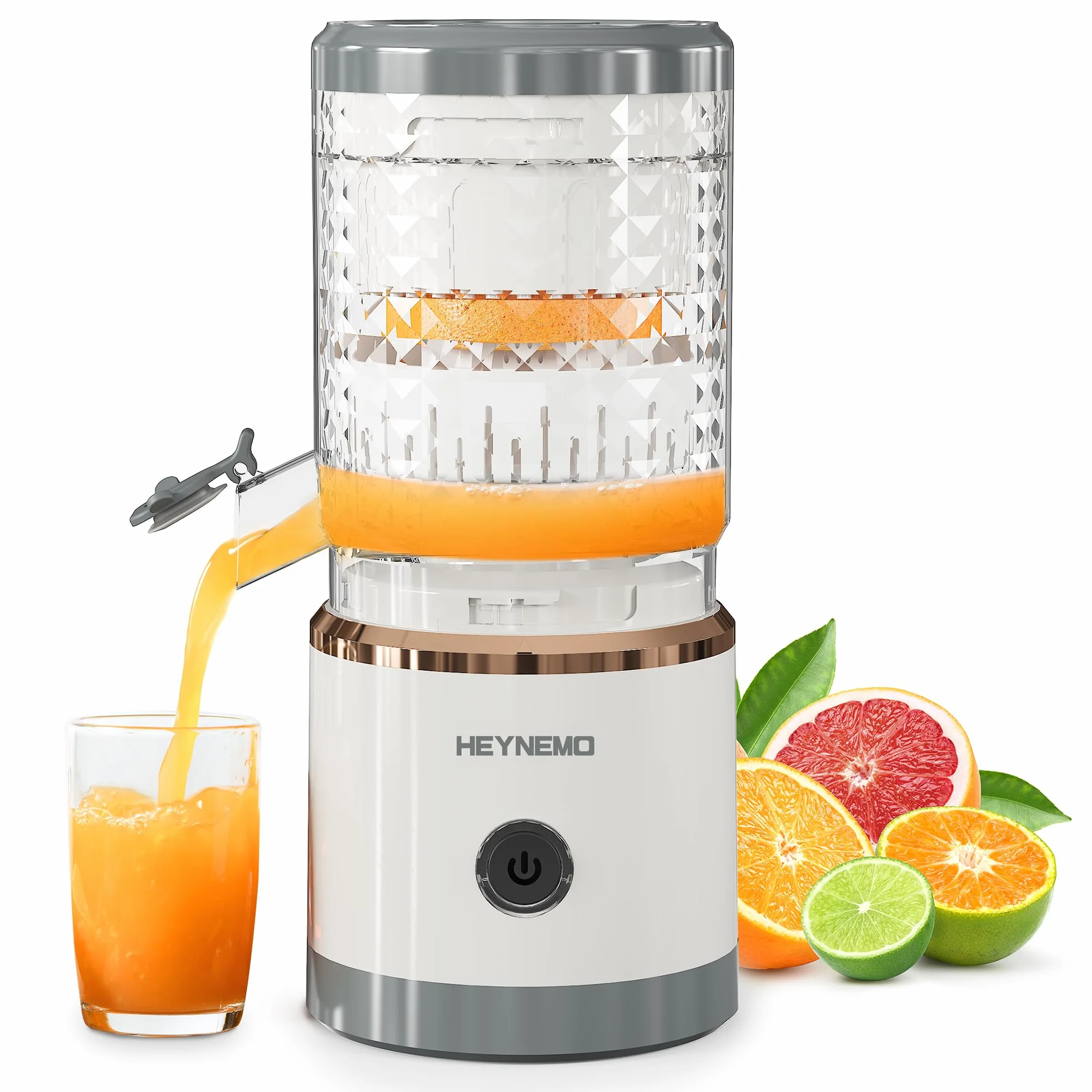 Exprimidor eléctrico de cítricos, exprimidor inalámbrico portátil recargable con cable USB y cepillo de limpieza, botón de un solo toque, exprimidor de jugo para naranjas, limones y limas, blanco