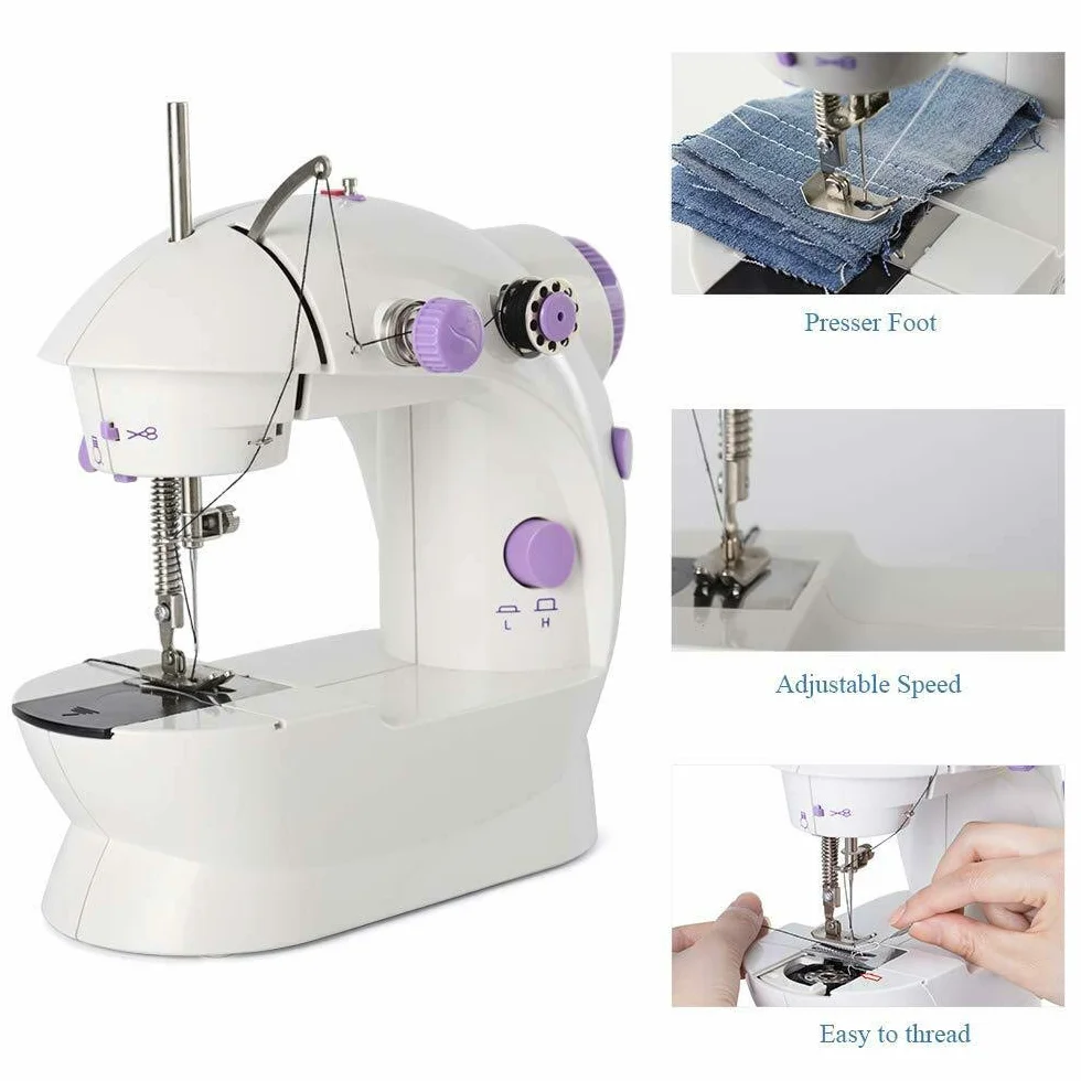 Mini máquina de coser eléctrica multifunción, herramienta de costura portátil, 2 velocidades, doble hilo, pedal de pie con interruptor de mano para principiantes en el hogar, viajes, regalo para mamá