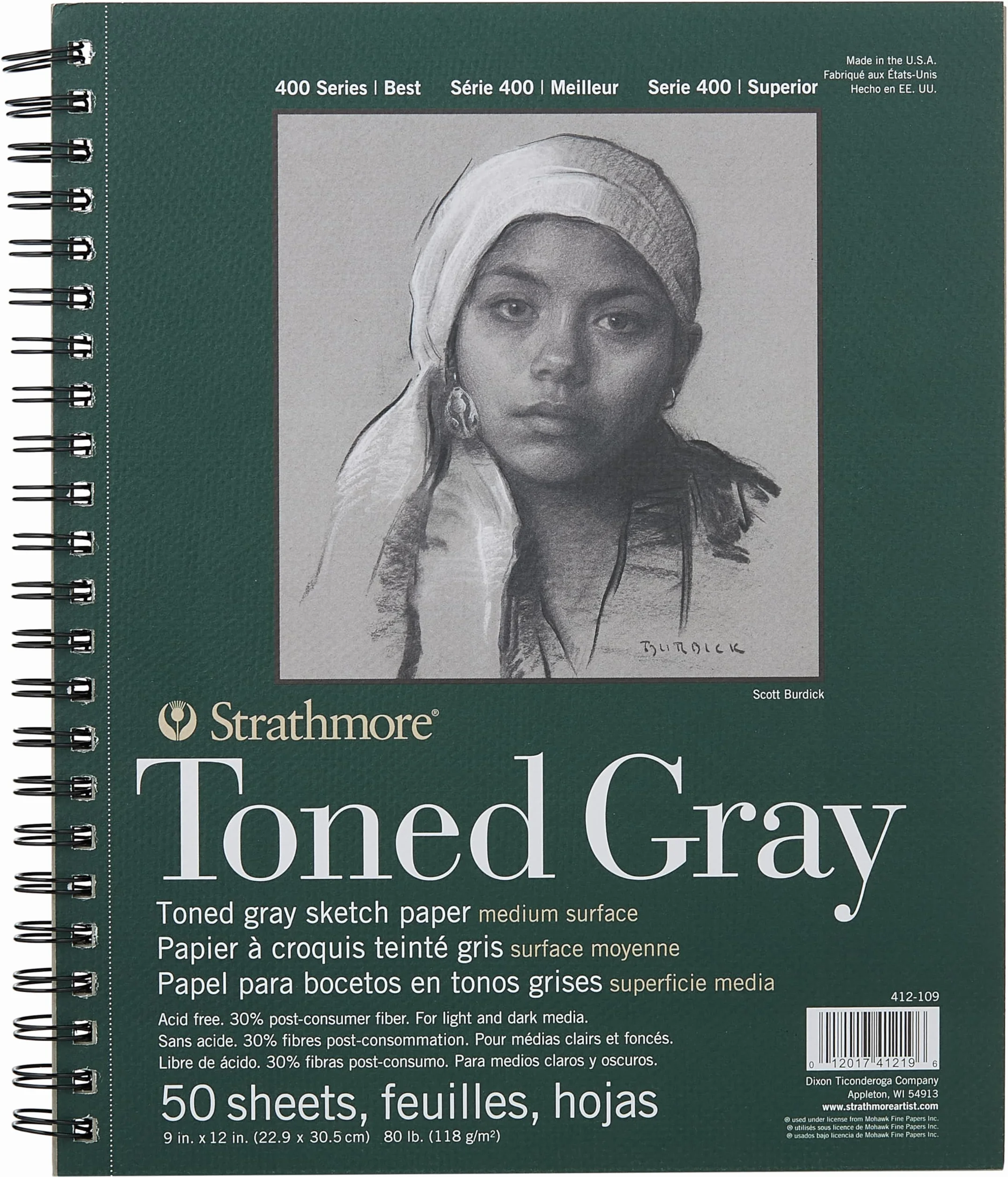STRATHMORE 400 Toned Sketch Pads, Bloc de Papel de Color para Esbozo, Grano Fino, 118g, 22,86 x 30,48 cm, 50 hojas