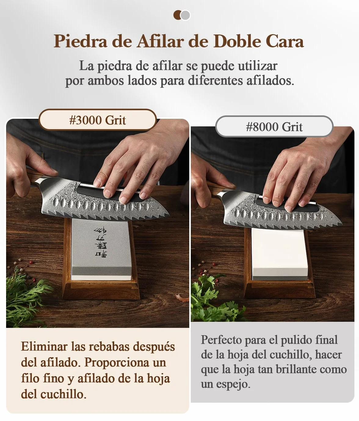HEZHEN Piedra de Afilar Grande de Corindón Blanco, Grano 3000/8000 Doble Cara Afilador de Cuchillos Profesional, con Base Antideslizante de Madera, Guía de Ángulo y Piedra de Aplanamiento